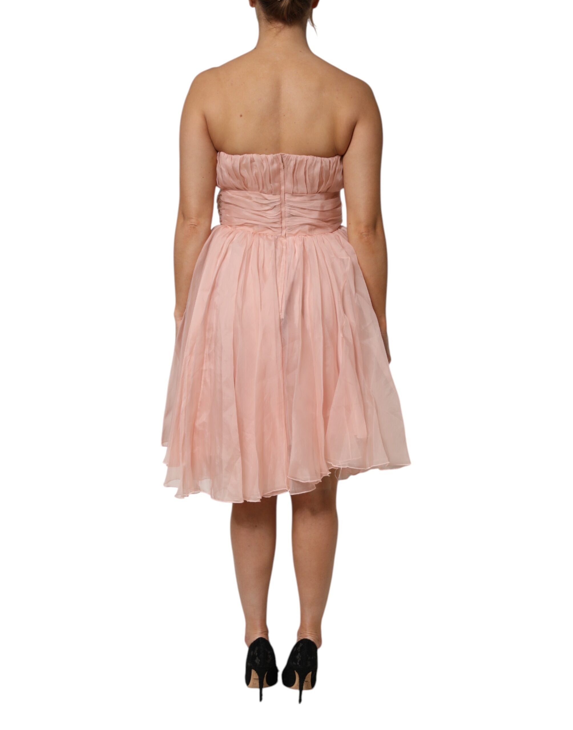 Dolce &amp; Gabbana – A-Linien-Midikleid aus plissiertem Seidenchiffon in Rosa