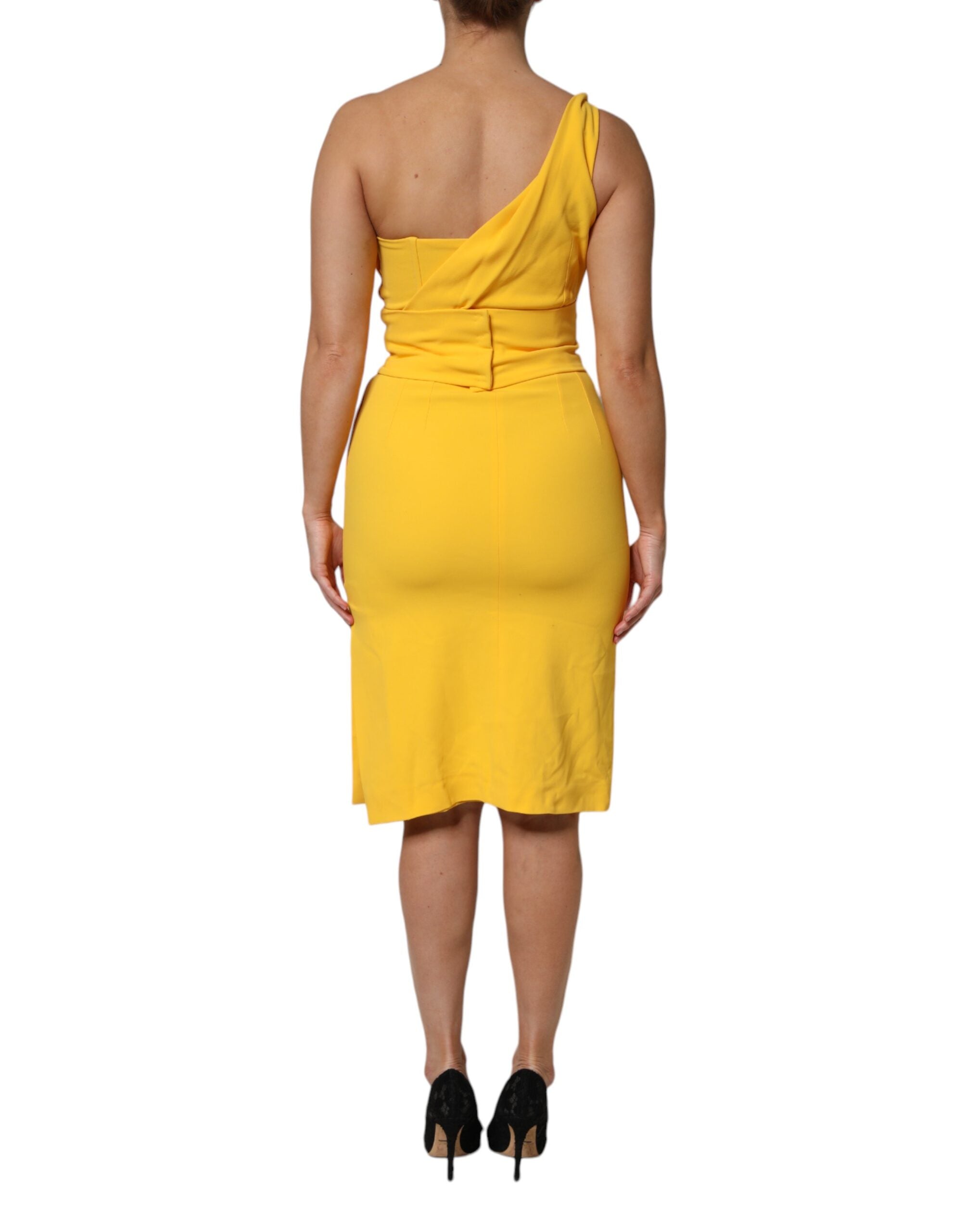 Dolce &amp; Gabbana – Gelbes Midikleid mit One-Shoulder-Träger und seitlichem Schlitz