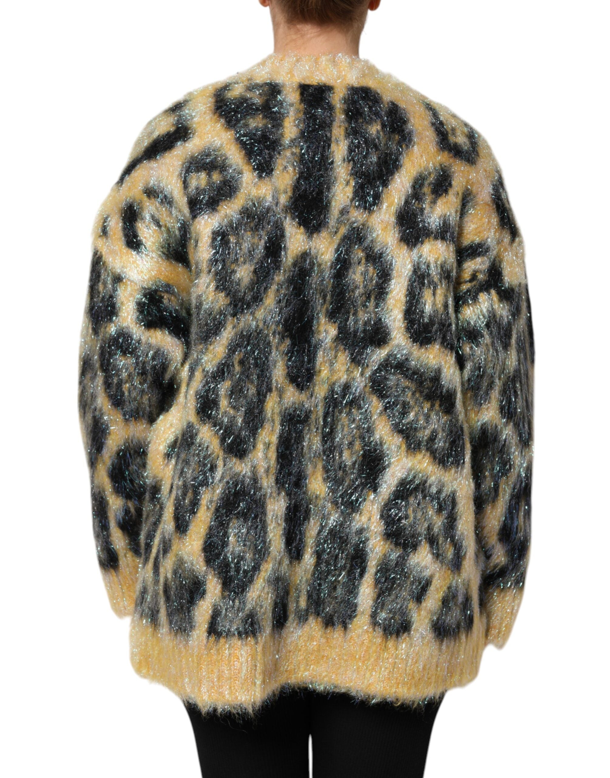 Dolce &amp; Gabbana Mehrfarbiger Rundhalspullover aus Mohair mit Leopardenmuster