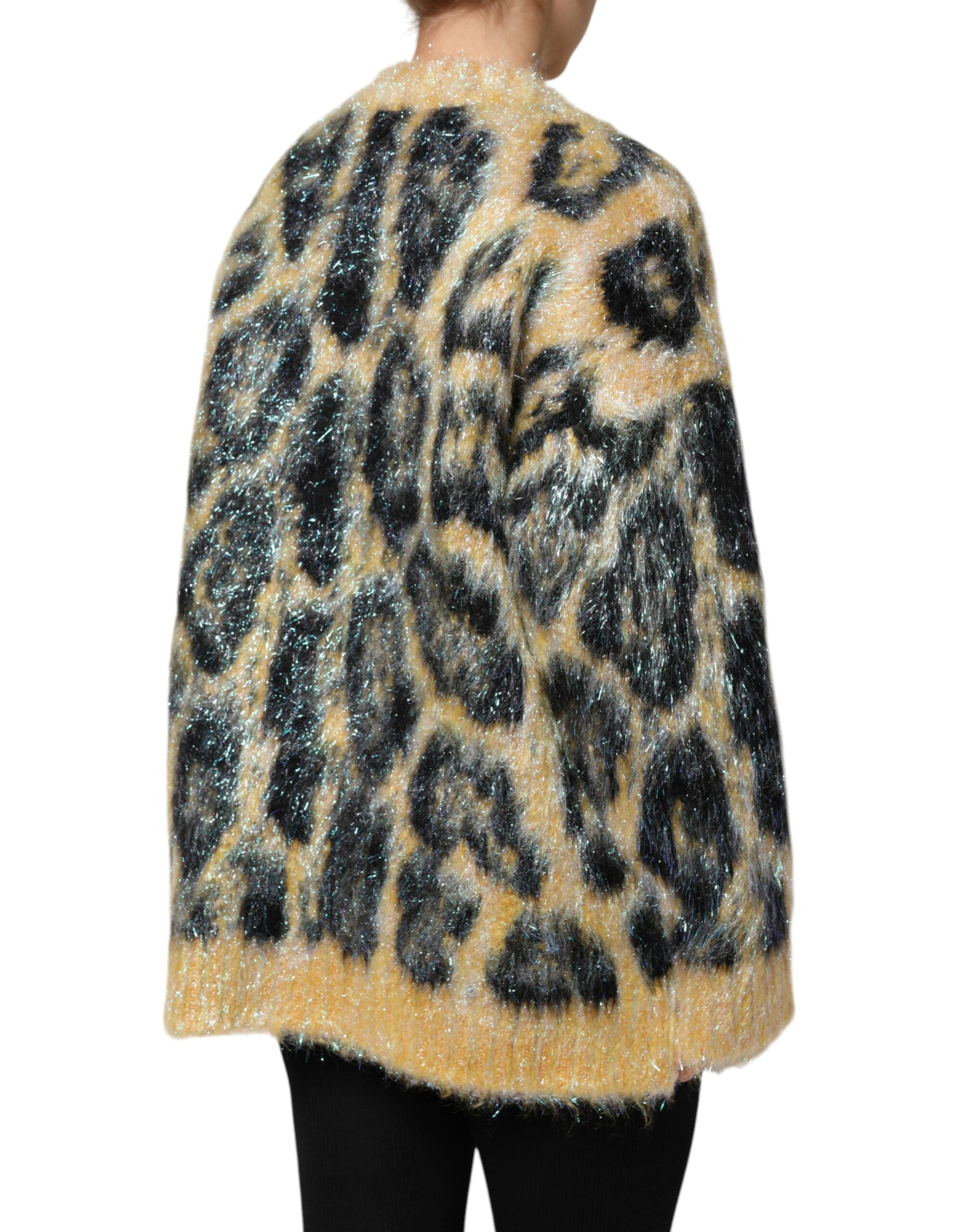 Dolce &amp; Gabbana Mehrfarbiger Rundhalspullover aus Mohair mit Leopardenmuster