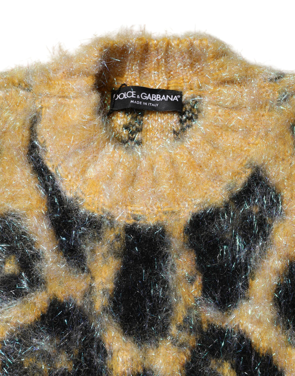 Dolce &amp; Gabbana Mehrfarbiger Rundhalspullover aus Mohair mit Leopardenmuster