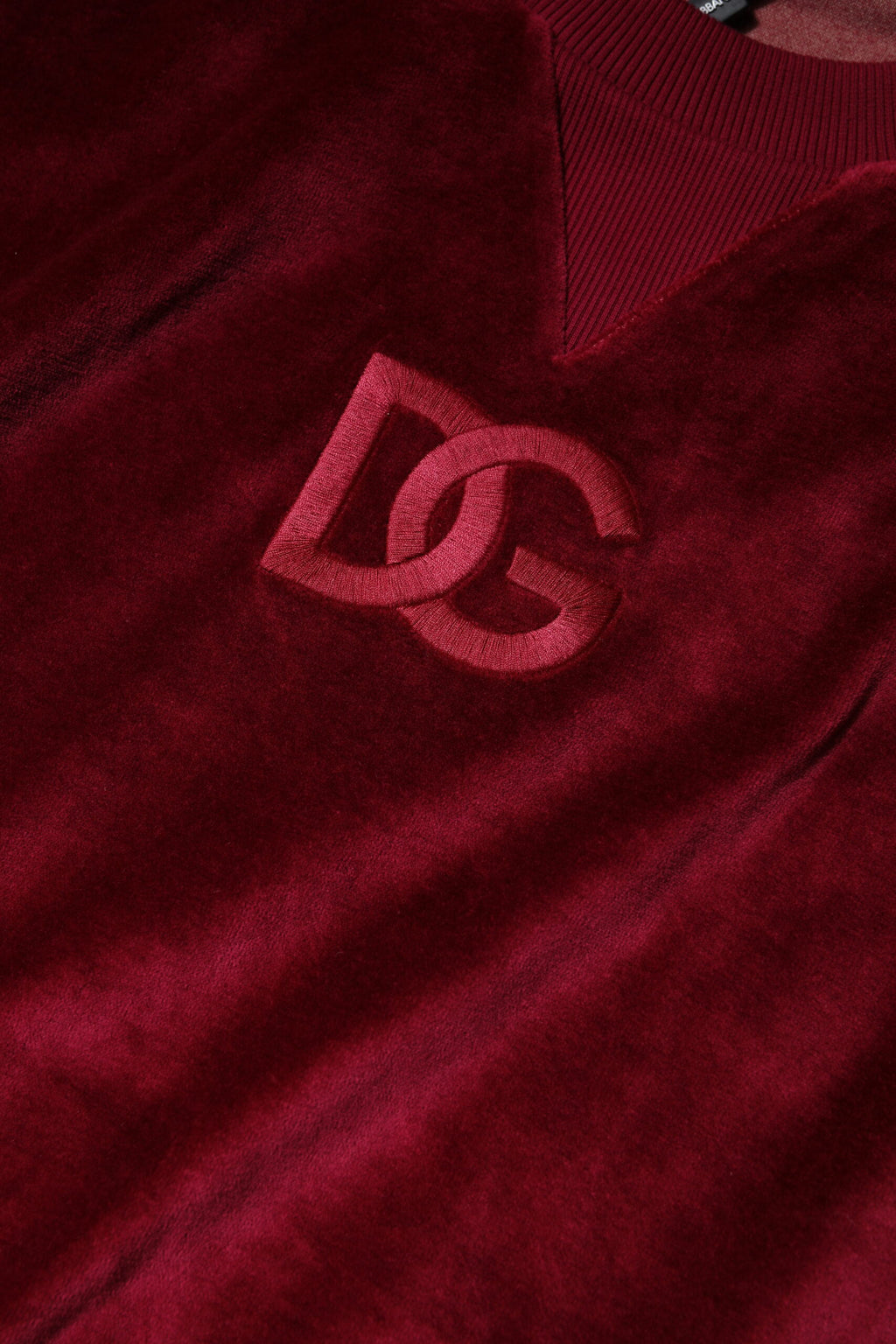 Dolce &amp; Gabbana Roter Pullover mit Rundhalsausschnitt aus Baumwollsamt
