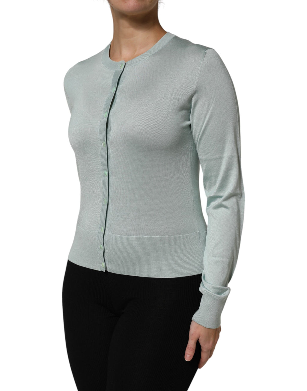 Dolce &amp; Gabbana Hellgrüner Seiden-Cardigan mit Knopfleiste