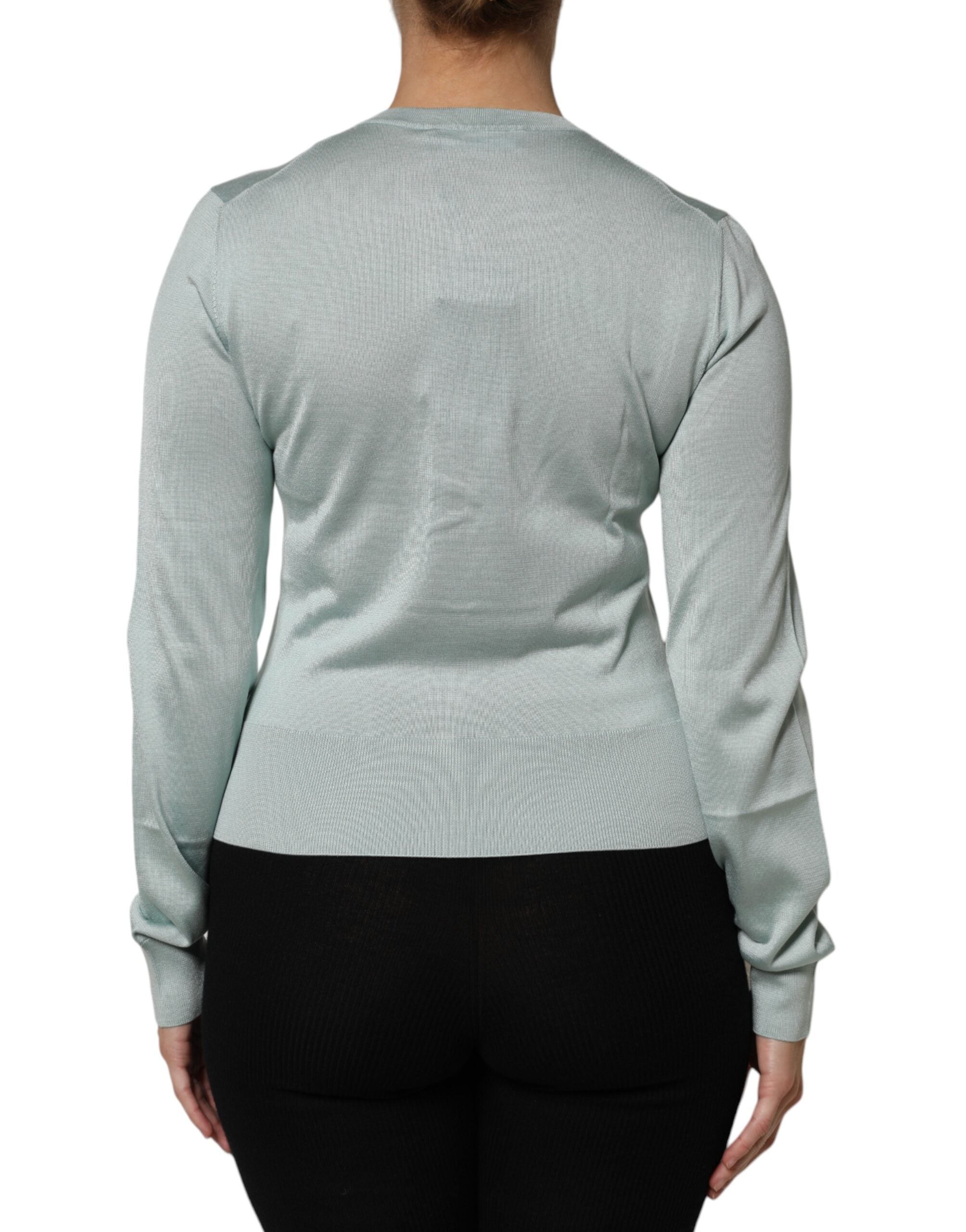 Dolce &amp; Gabbana Hellgrüner Seiden-Cardigan mit Knopfleiste