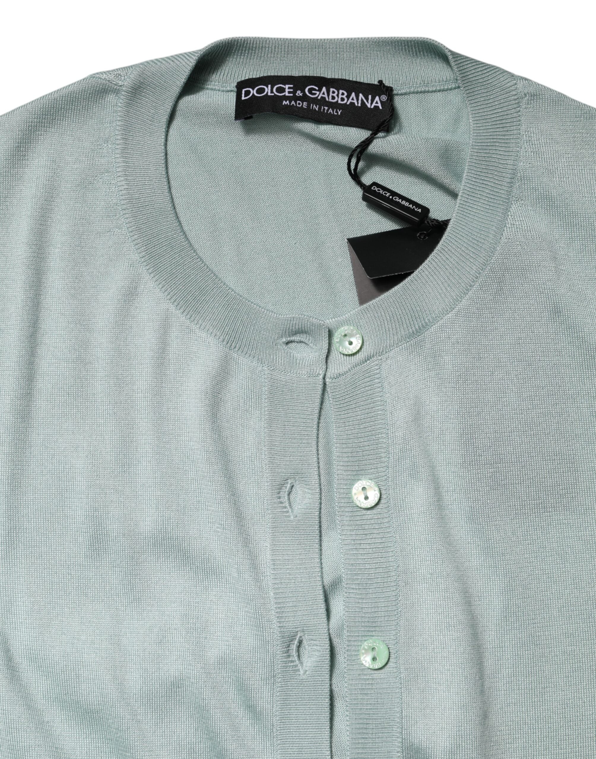 Dolce &amp; Gabbana Hellgrüner Seiden-Cardigan mit Knopfleiste