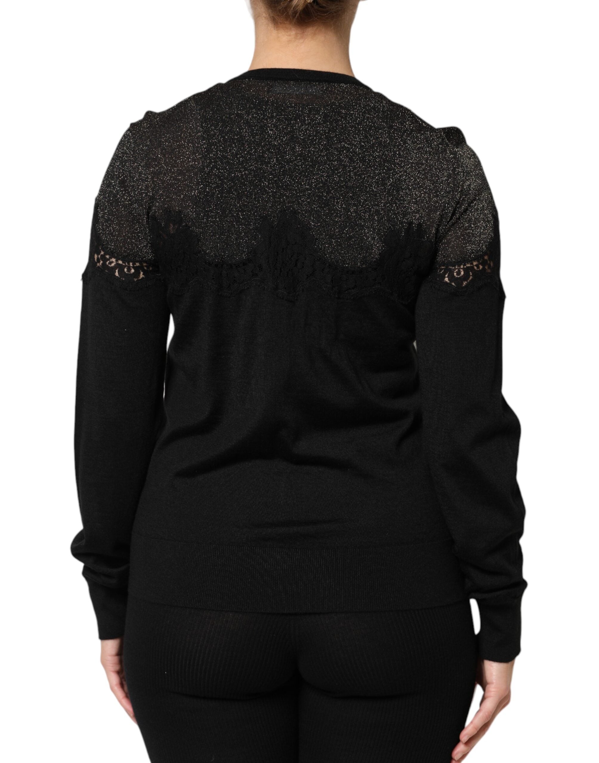 Dolce &amp; Gabbana – Schwarzer Cardigan-Pullover aus Viskosespitze mit Knöpfen