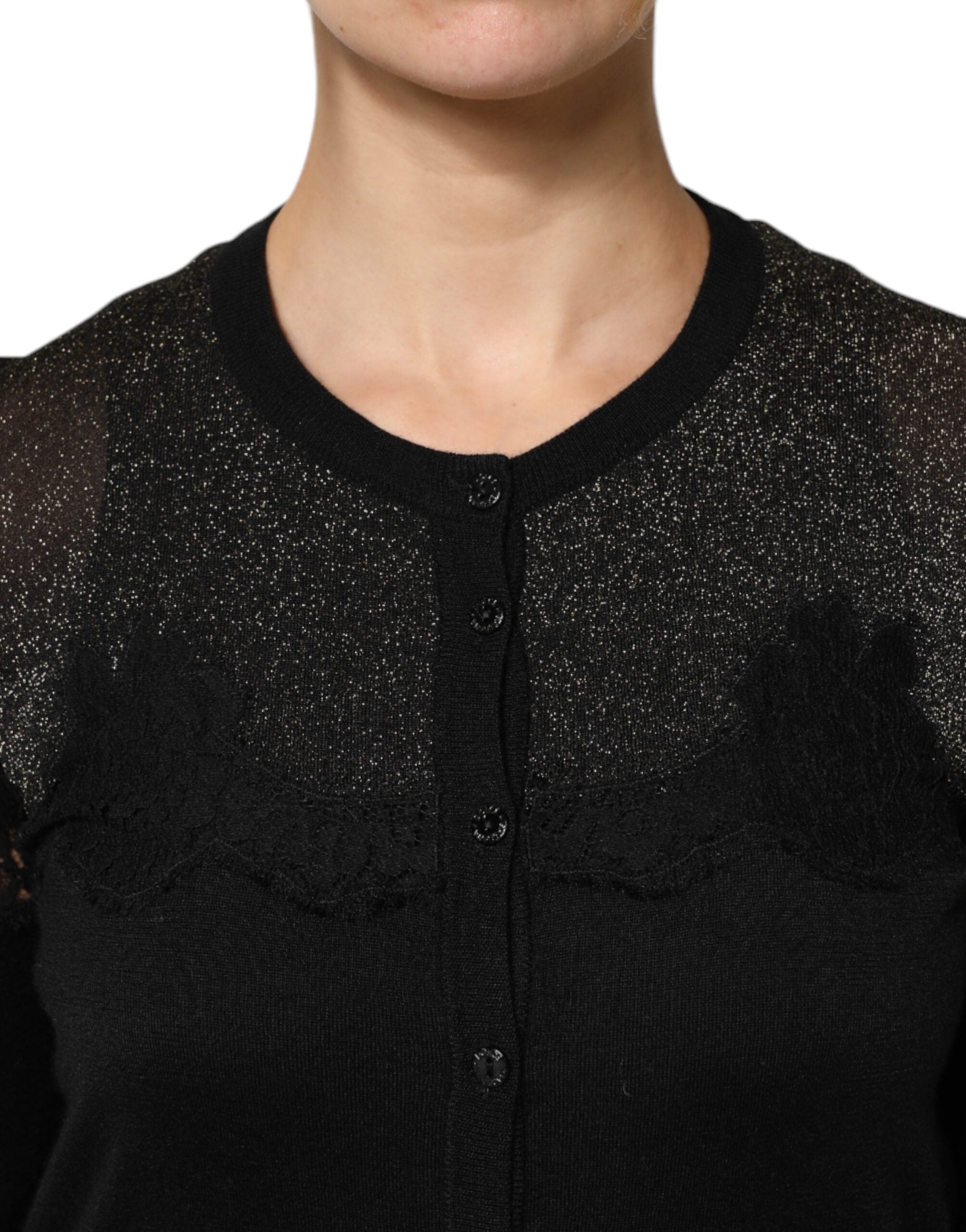 Dolce &amp; Gabbana – Schwarzer Cardigan-Pullover aus Viskosespitze mit Knöpfen