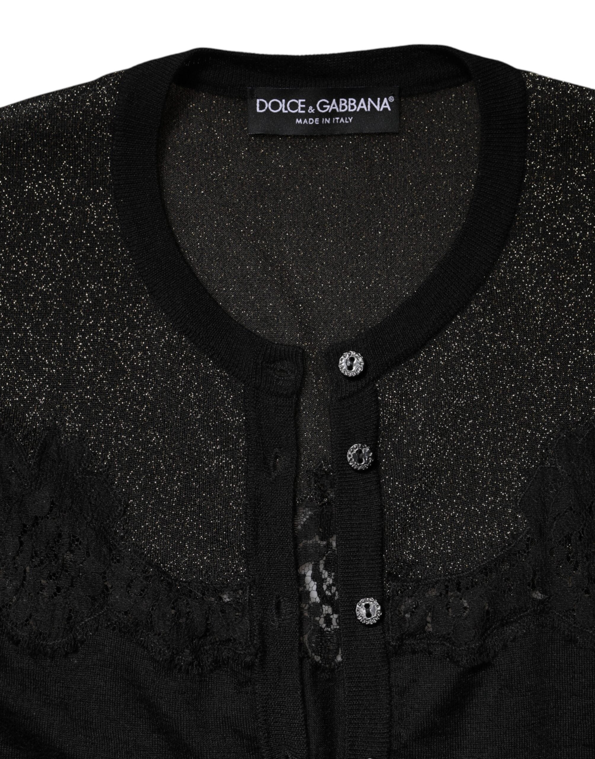 Dolce &amp; Gabbana – Schwarzer Cardigan-Pullover aus Viskosespitze mit Knöpfen