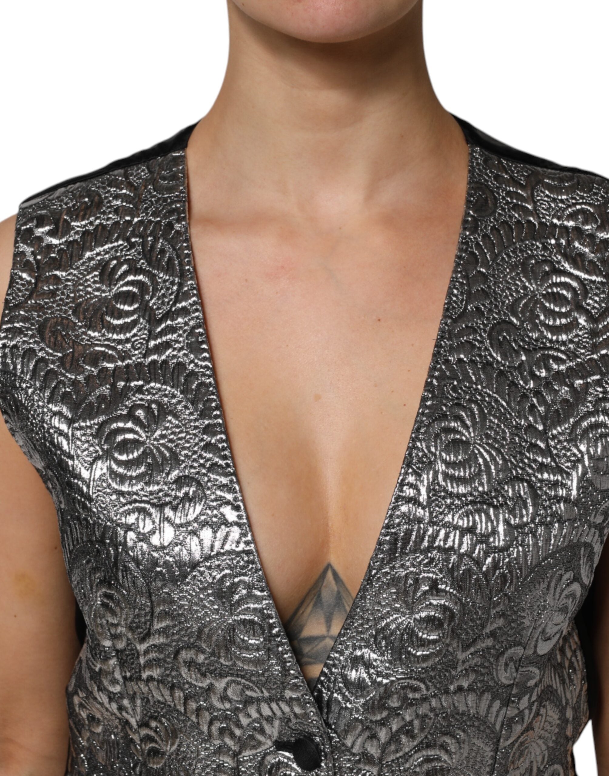 Dolce &amp; Gabbana – Ärmelloses Trägertop aus Jacquard mit Blumenmuster in Silber