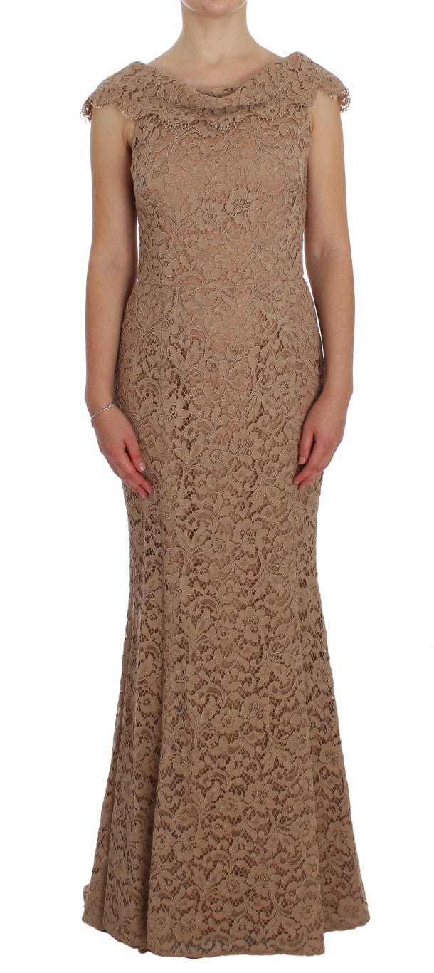 Robe longue élégante en dentelle florale rose Dolce &amp; Gabbana