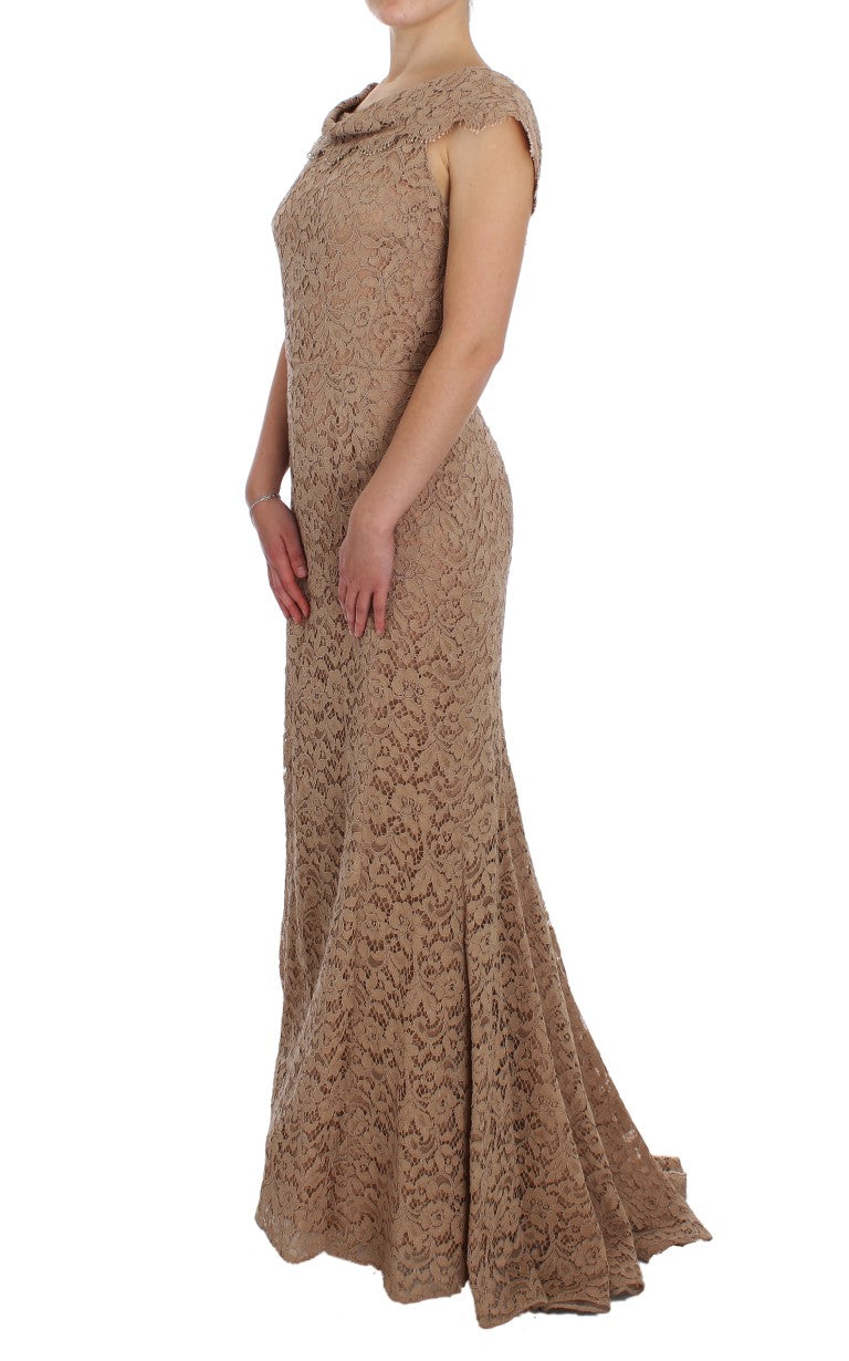 Robe longue élégante en dentelle florale rose Dolce &amp; Gabbana