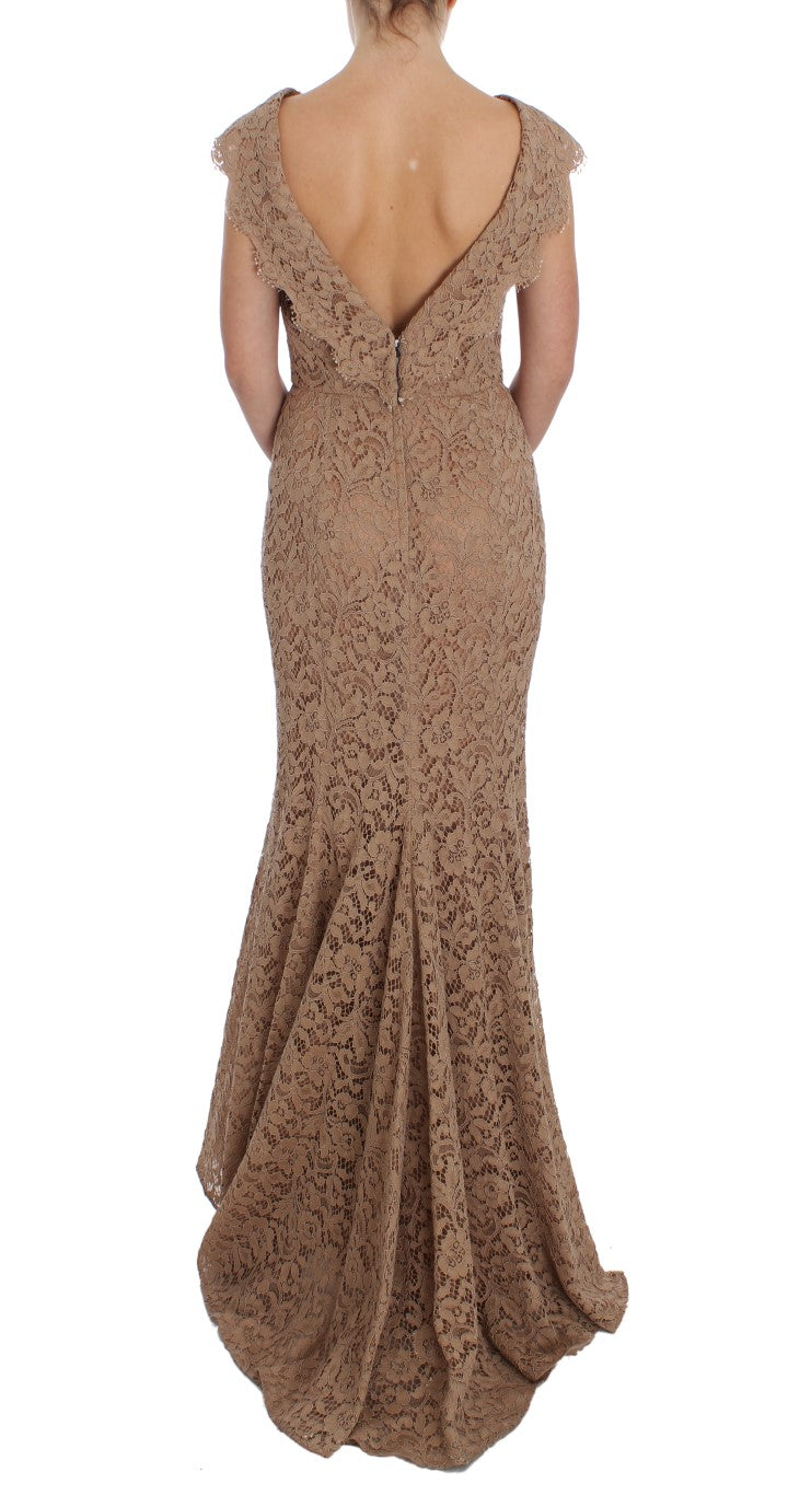 Robe longue élégante en dentelle florale rose Dolce &amp; Gabbana
