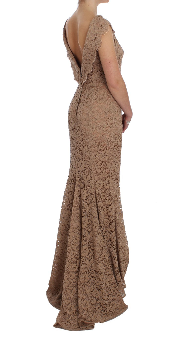 Robe longue élégante en dentelle florale rose Dolce &amp; Gabbana