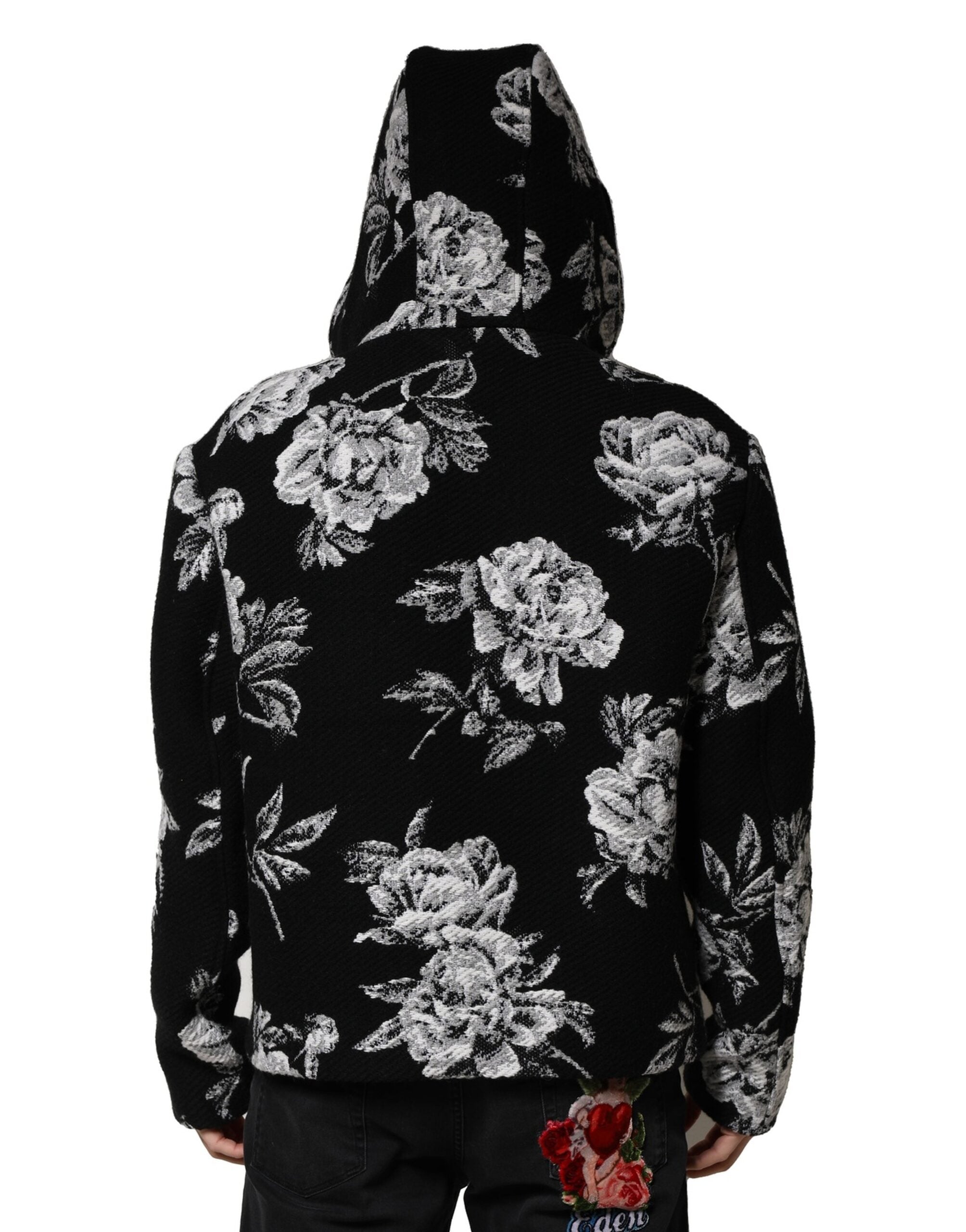 Veste à capuche en laine noire à imprimé floral pour homme Dolce &amp; Gabbana