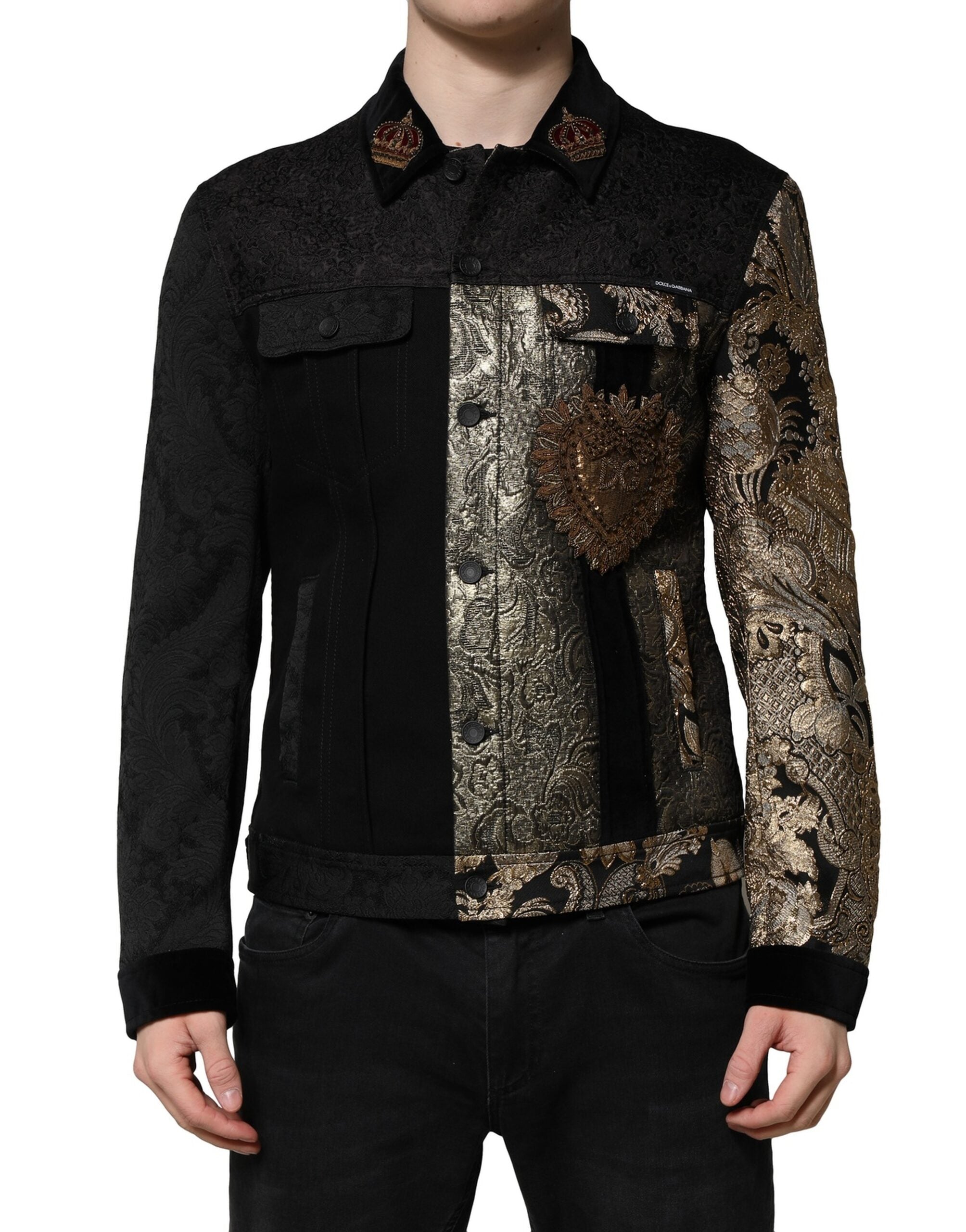 Veste motard Dolce &amp; Gabbana en jacquard floral noir et doré pour homme