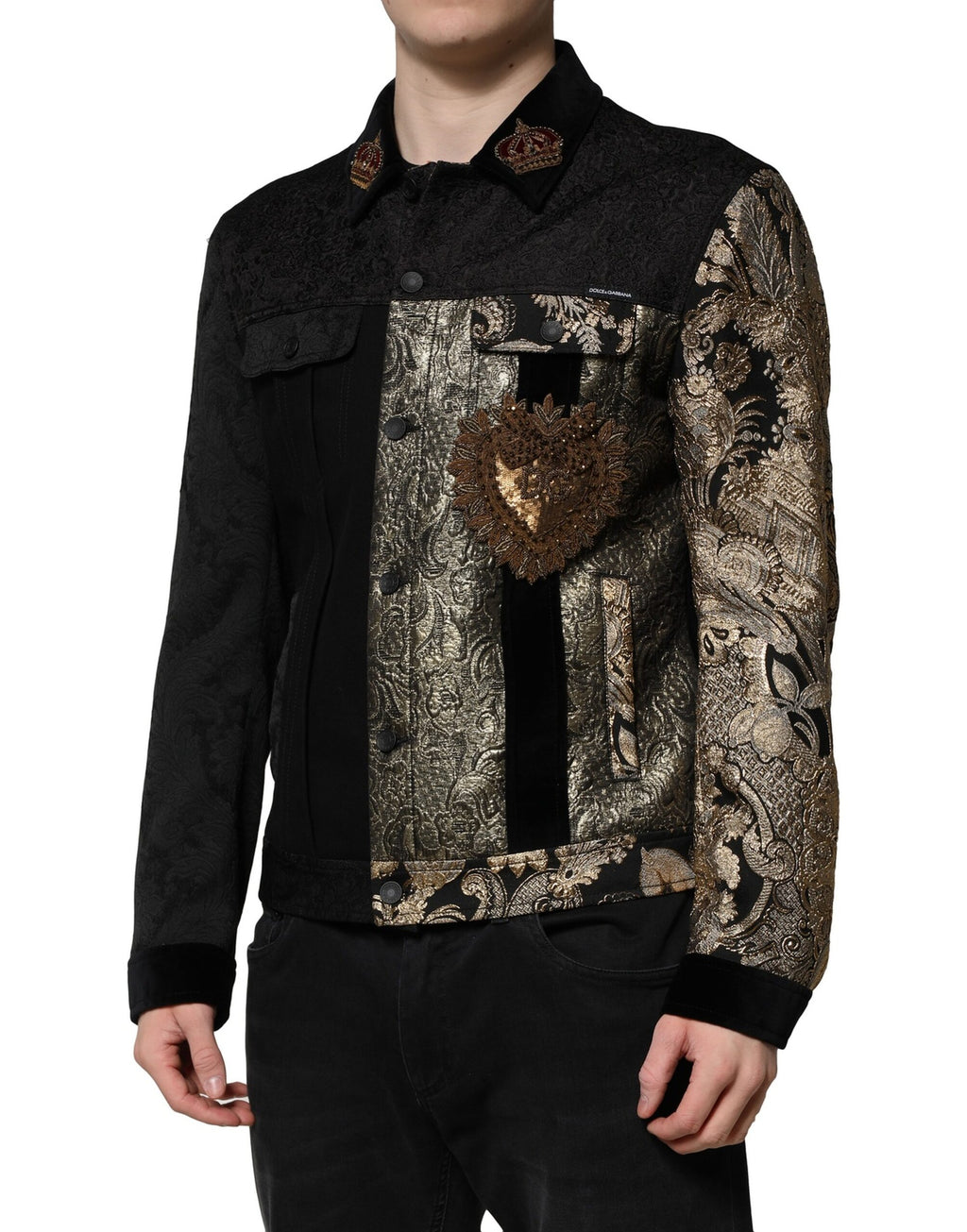 Veste motard Dolce &amp; Gabbana en jacquard floral noir et doré pour homme