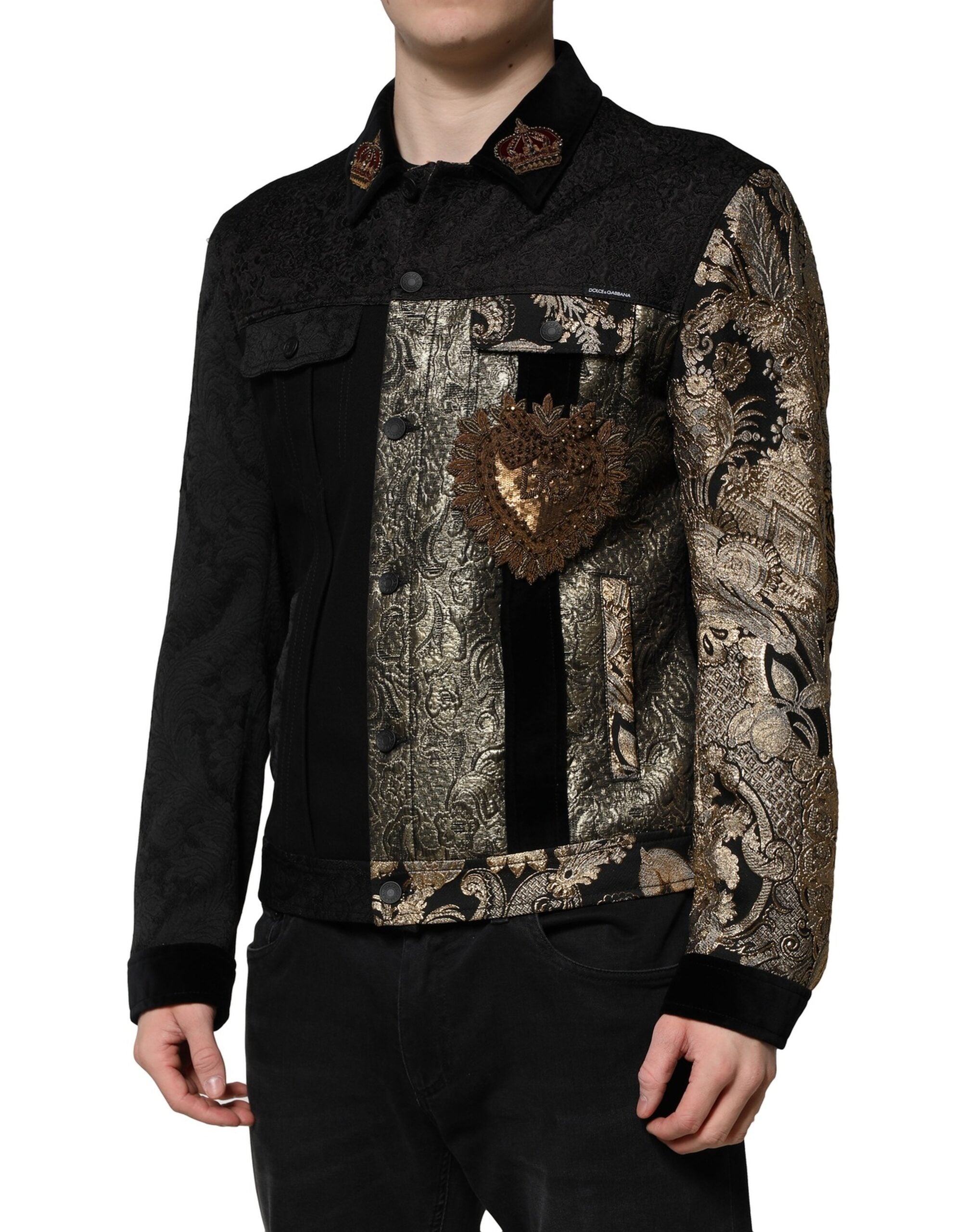 Veste motard Dolce &amp; Gabbana en jacquard floral noir et doré pour homme