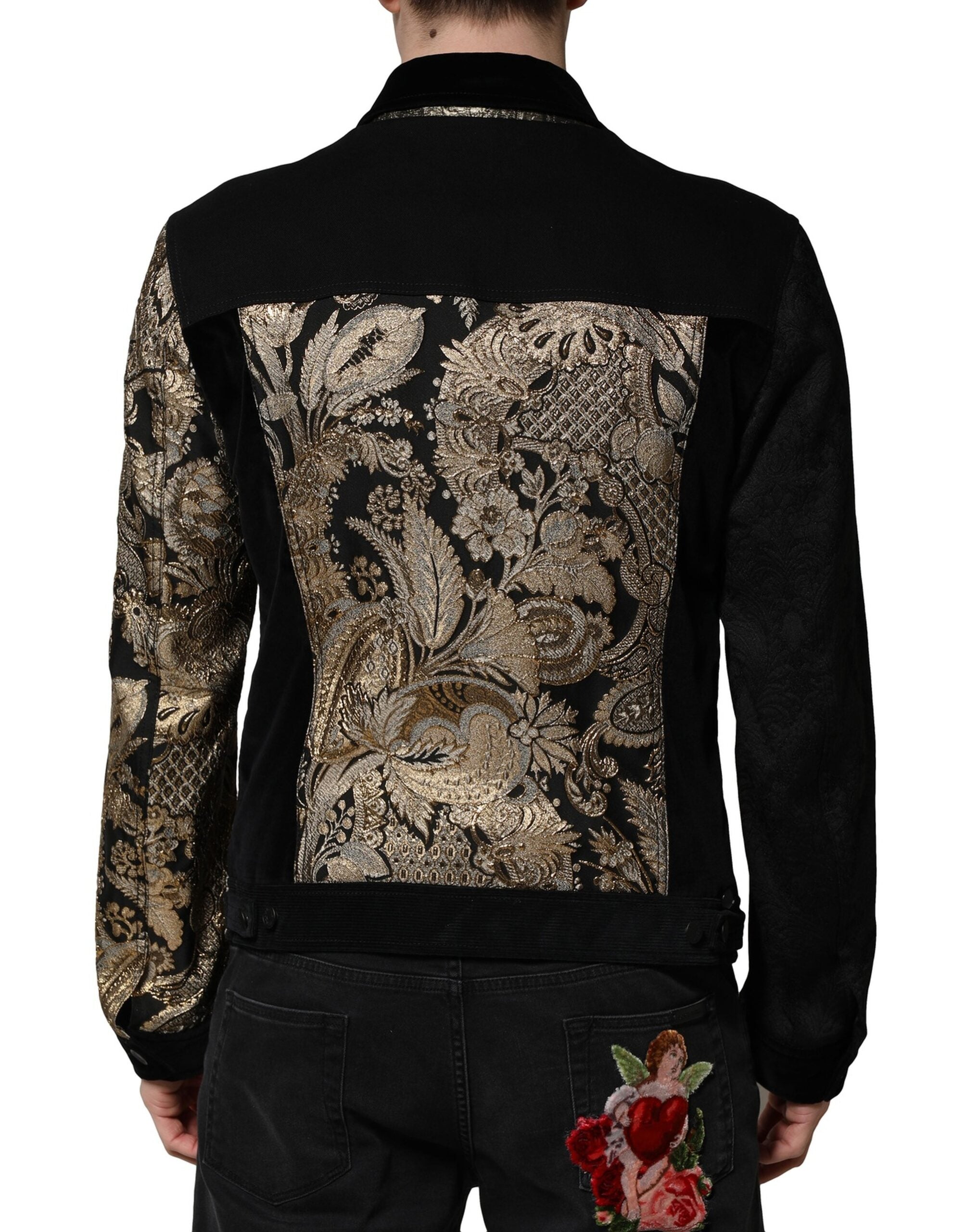 Veste motard Dolce &amp; Gabbana en jacquard floral noir et doré pour homme