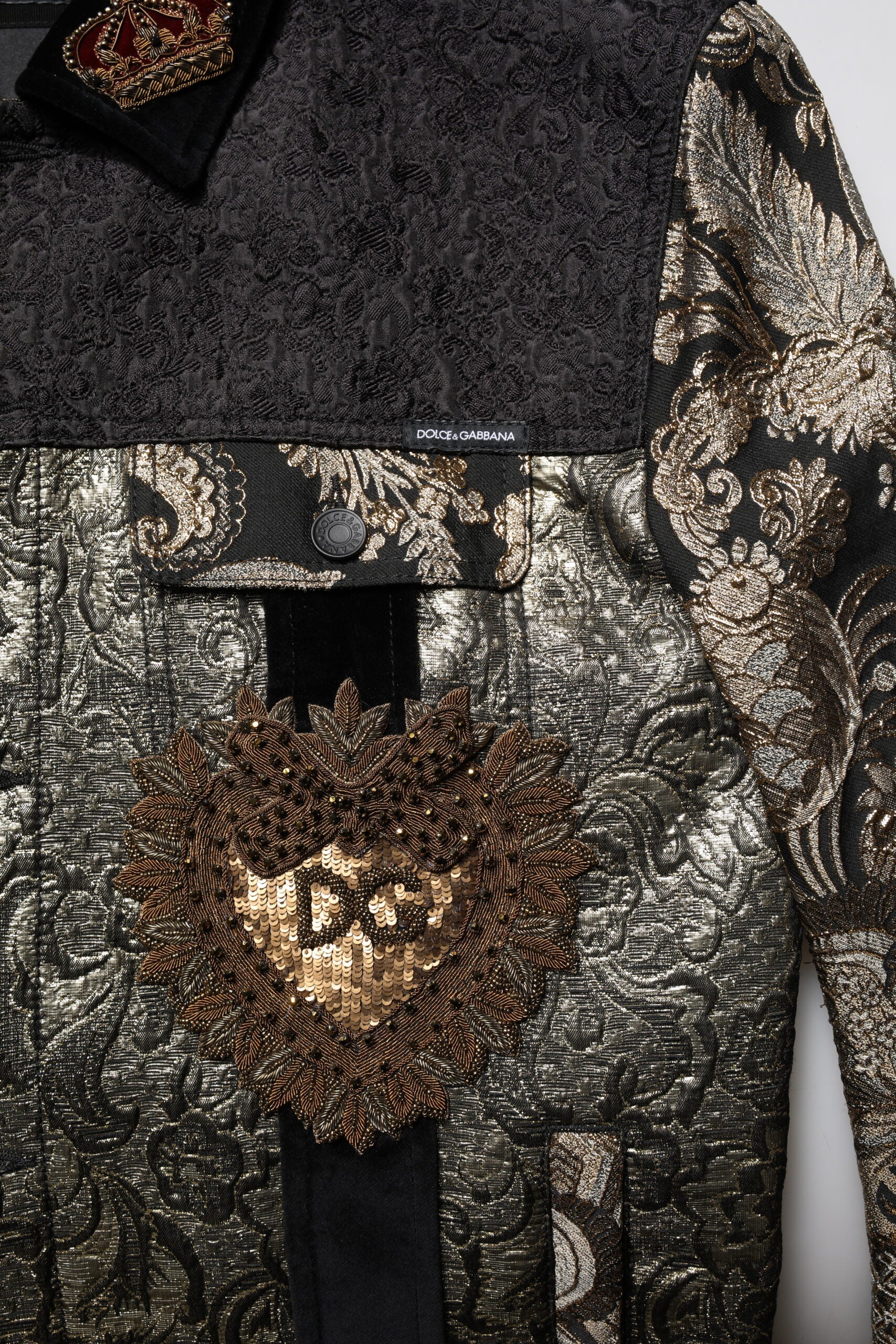 Veste motard Dolce &amp; Gabbana en jacquard floral noir et doré pour homme