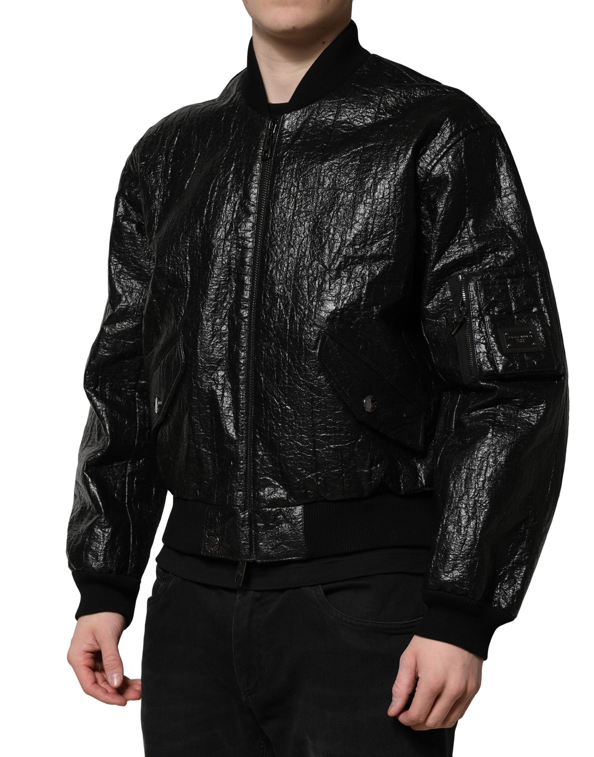 Veste bomber zippée noire avec plaque logo Dolce &amp; Gabbana