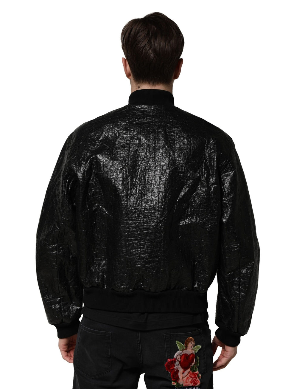 Veste bomber zippée noire avec plaque logo Dolce &amp; Gabbana