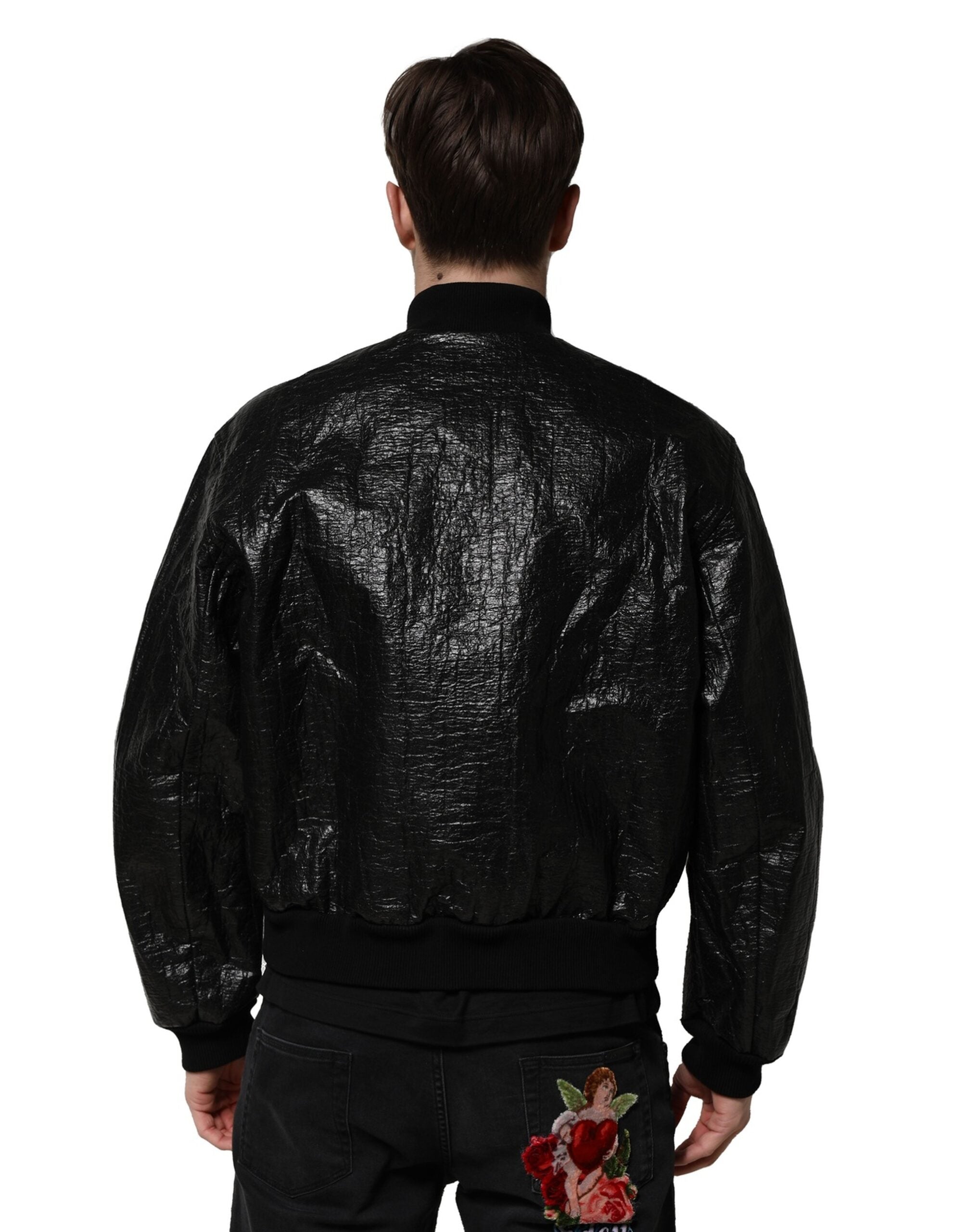 Veste bomber zippée noire avec plaque logo Dolce &amp; Gabbana