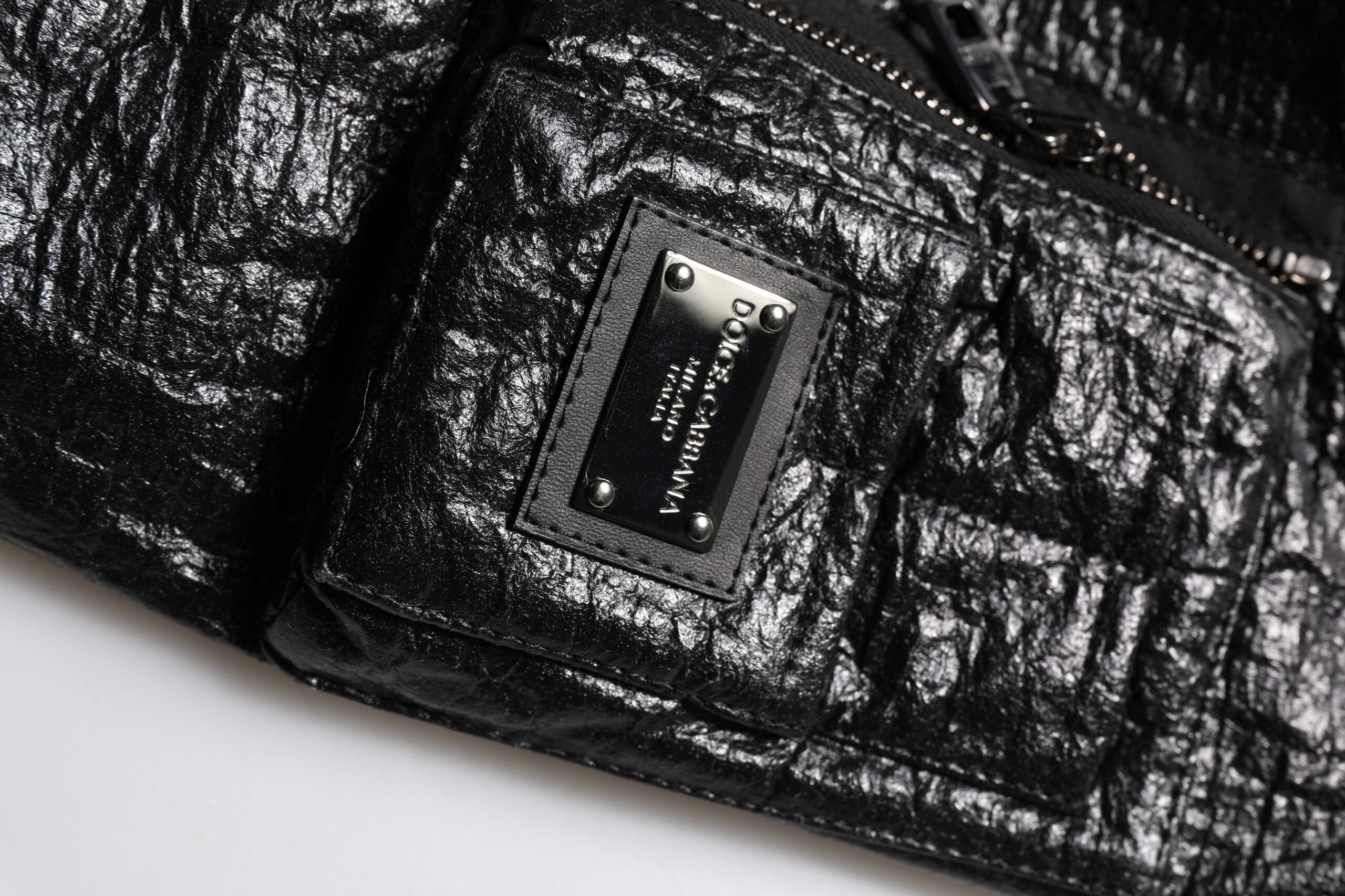 Veste bomber zippée noire avec plaque logo Dolce &amp; Gabbana