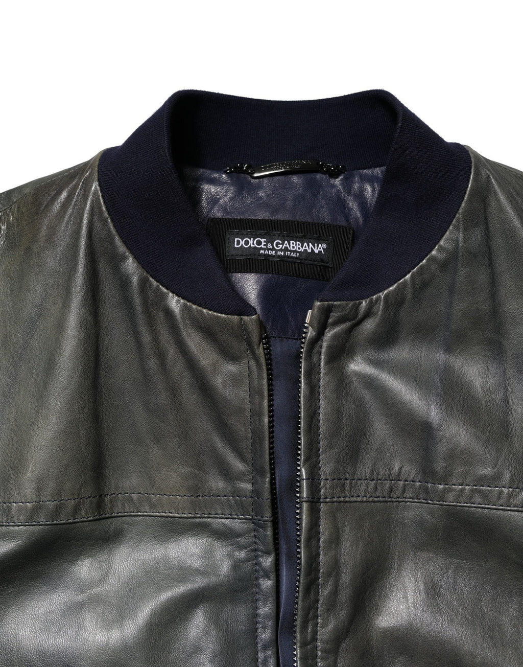 Veste motard entièrement zippée en cuir d'agneau noir Dolce &amp; Gabbana