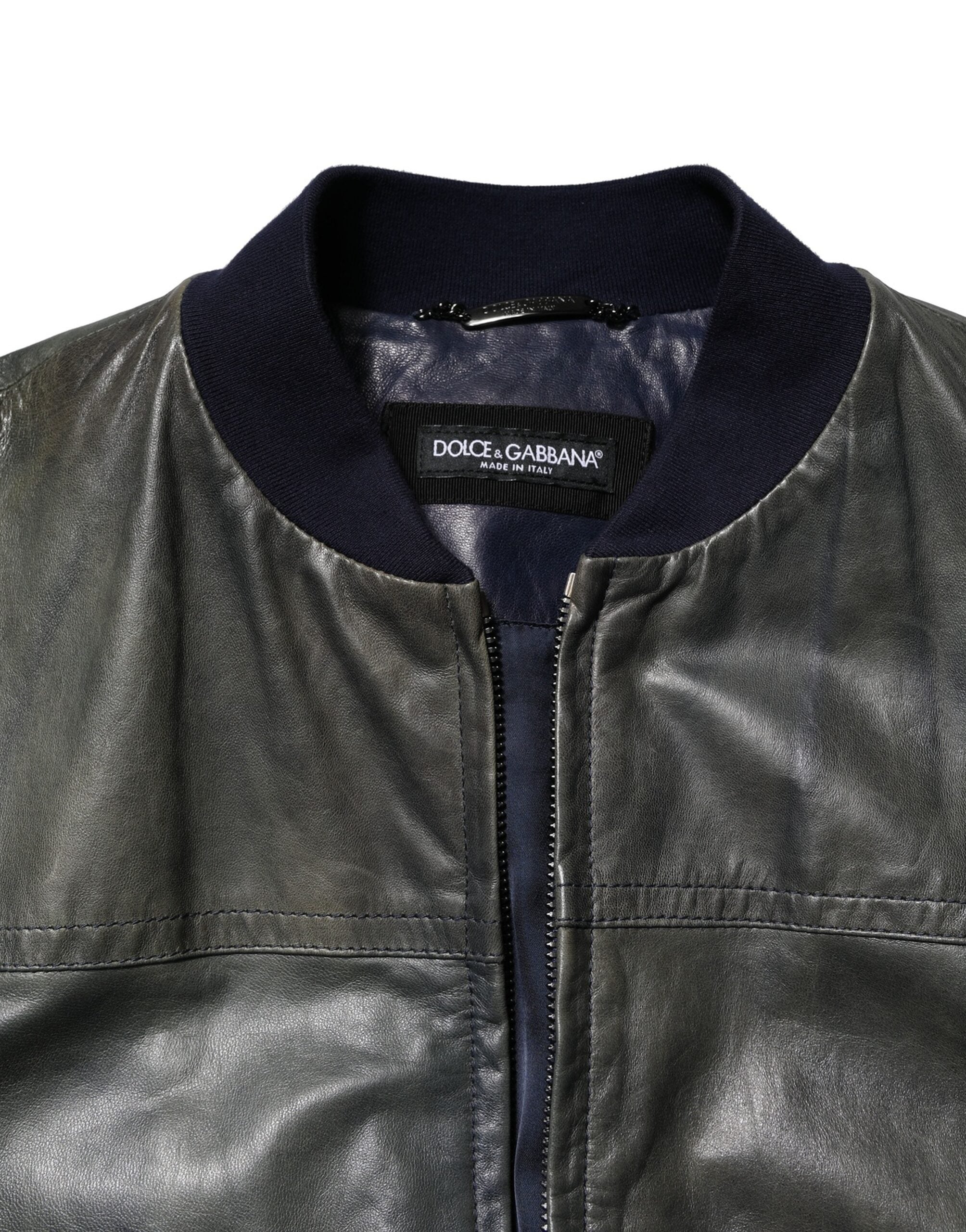 Veste motard entièrement zippée en cuir d'agneau noir Dolce &amp; Gabbana