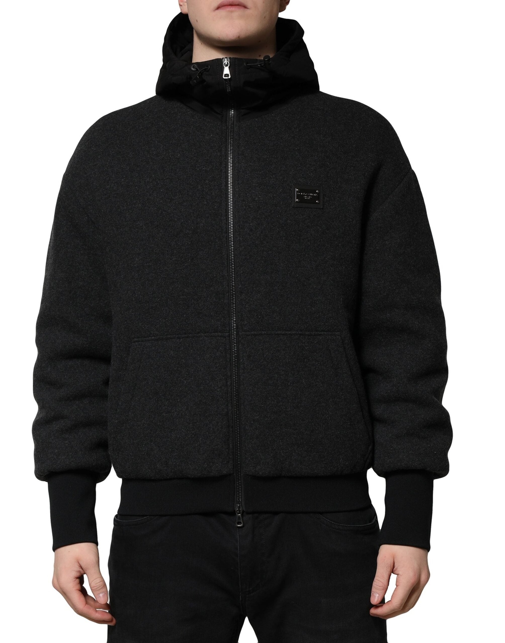 Veste bomber à capuche noire Dolce &amp; Gabbana avec logo DG