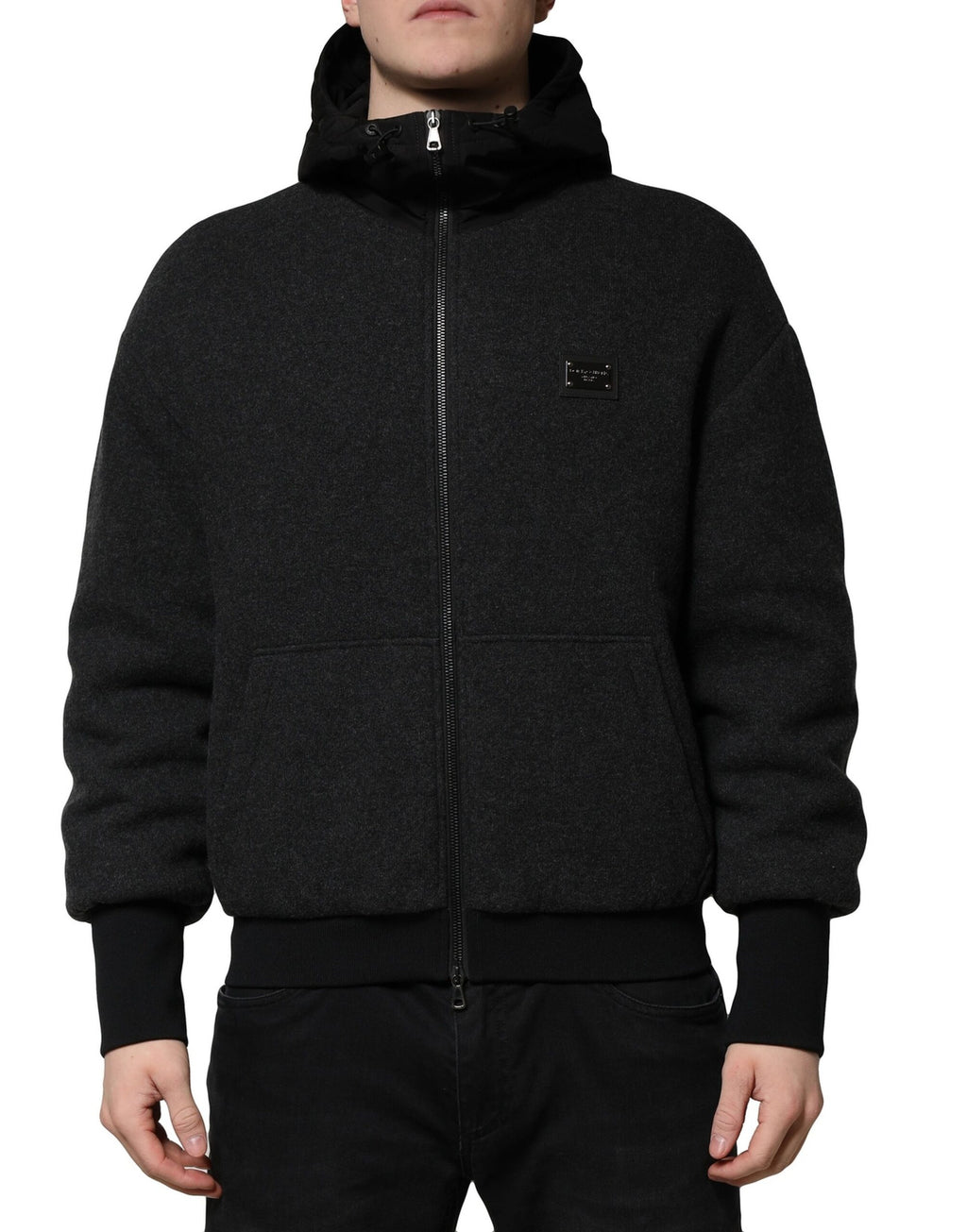 Veste bomber à capuche noire Dolce &amp; Gabbana avec logo DG