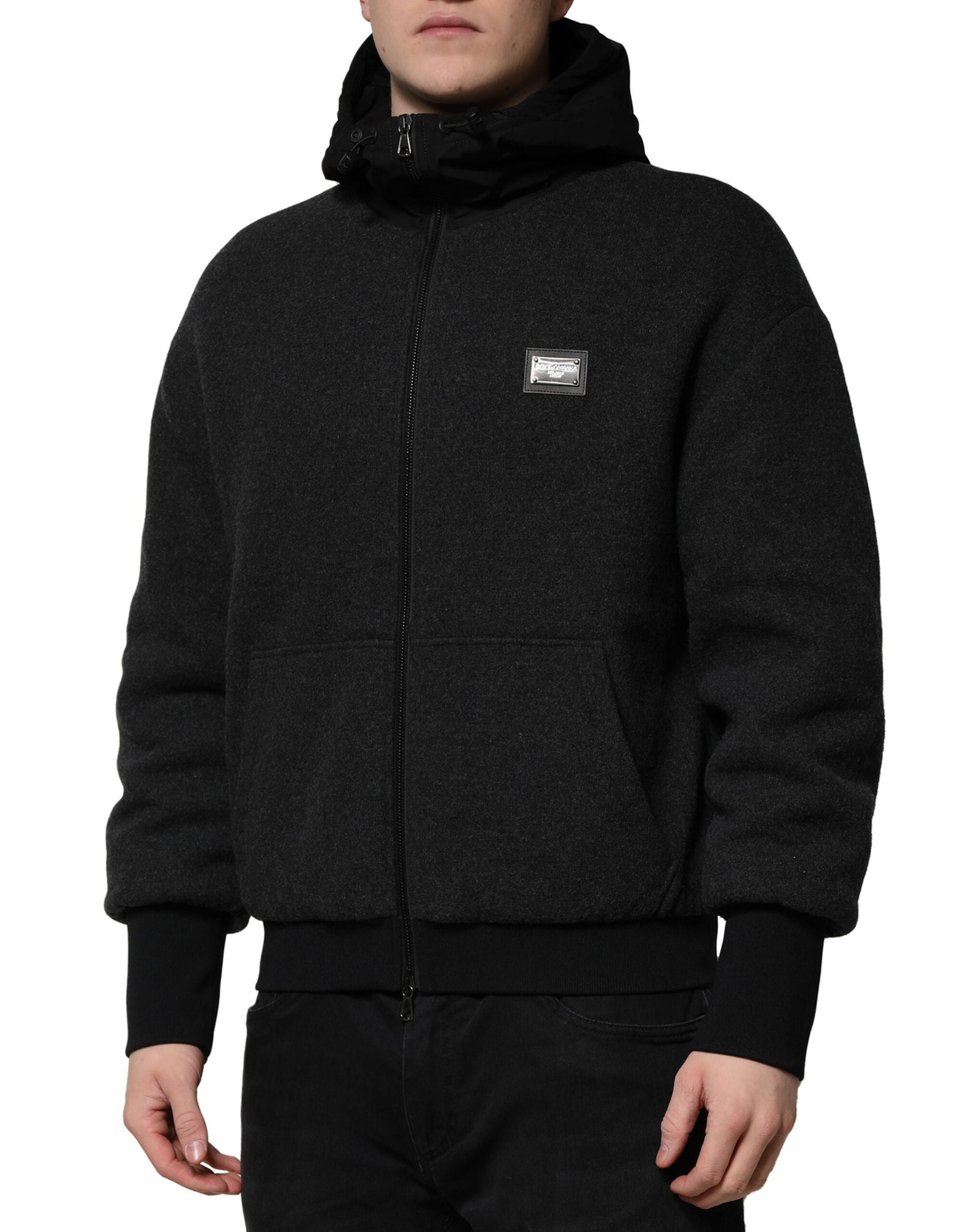 Veste bomber à capuche noire Dolce &amp; Gabbana avec logo DG