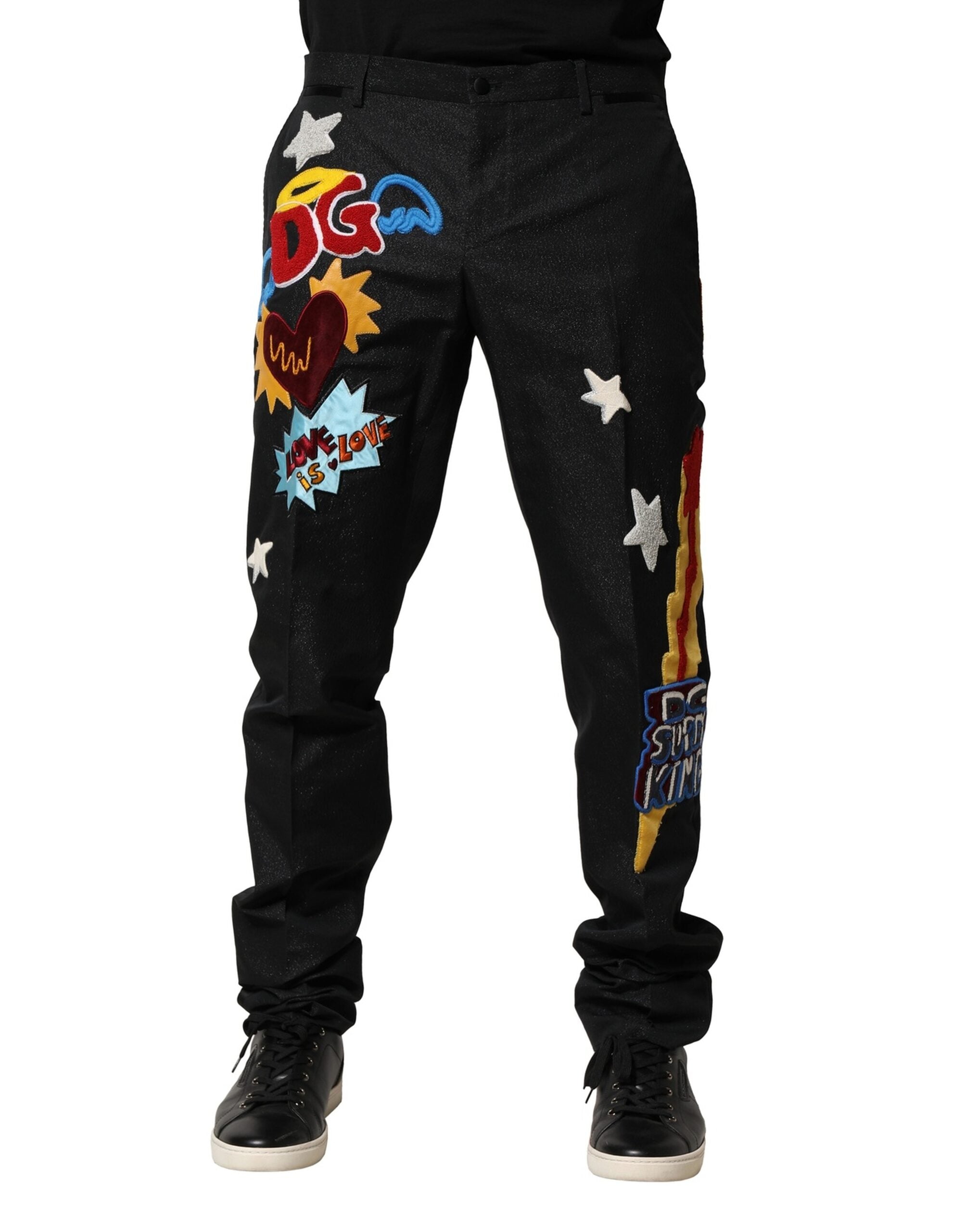 Dolce &amp; Gabbana Schwarze Hose mit grafischer Stickerei für Herren