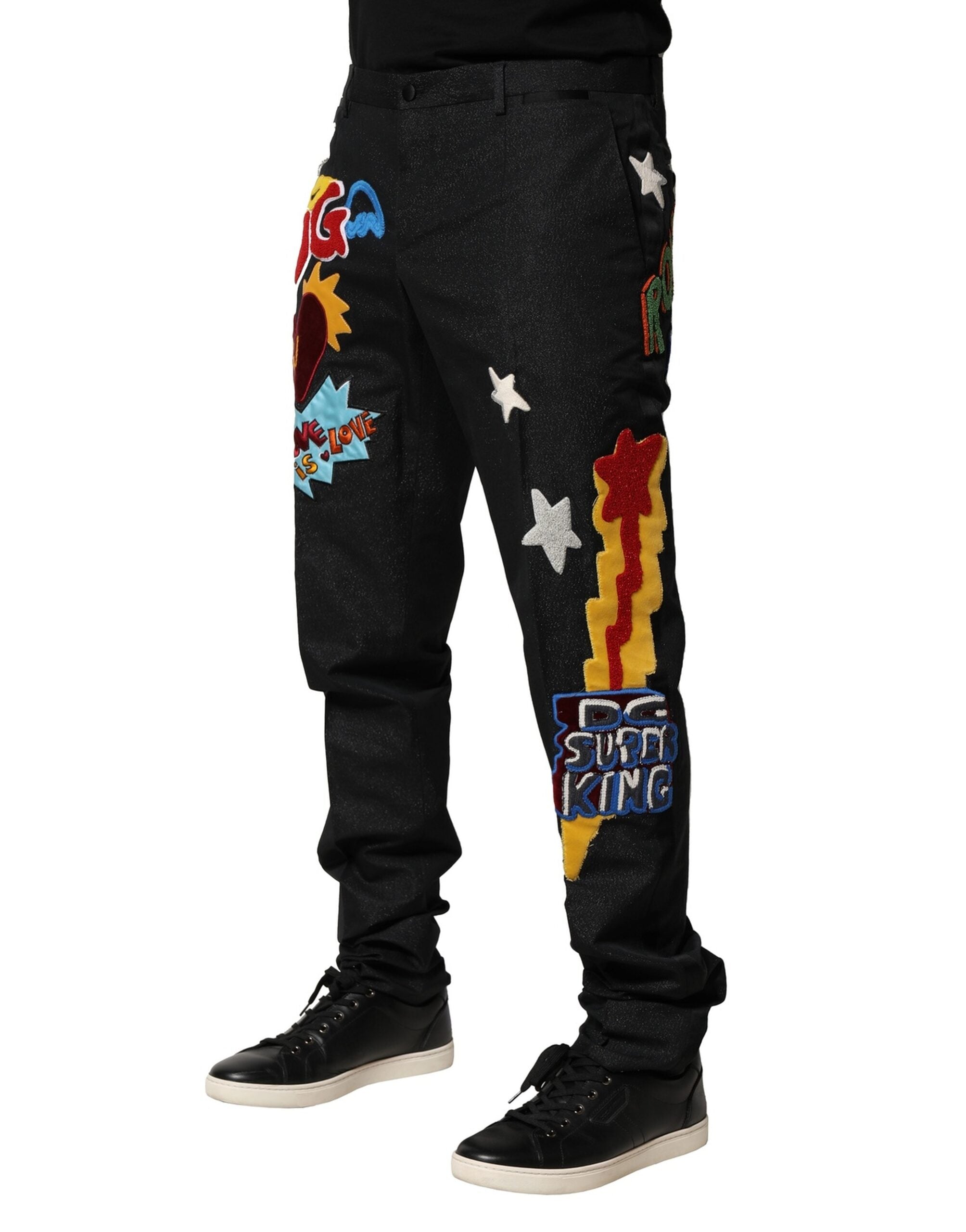 Dolce &amp; Gabbana Schwarze Hose mit grafischer Stickerei für Herren