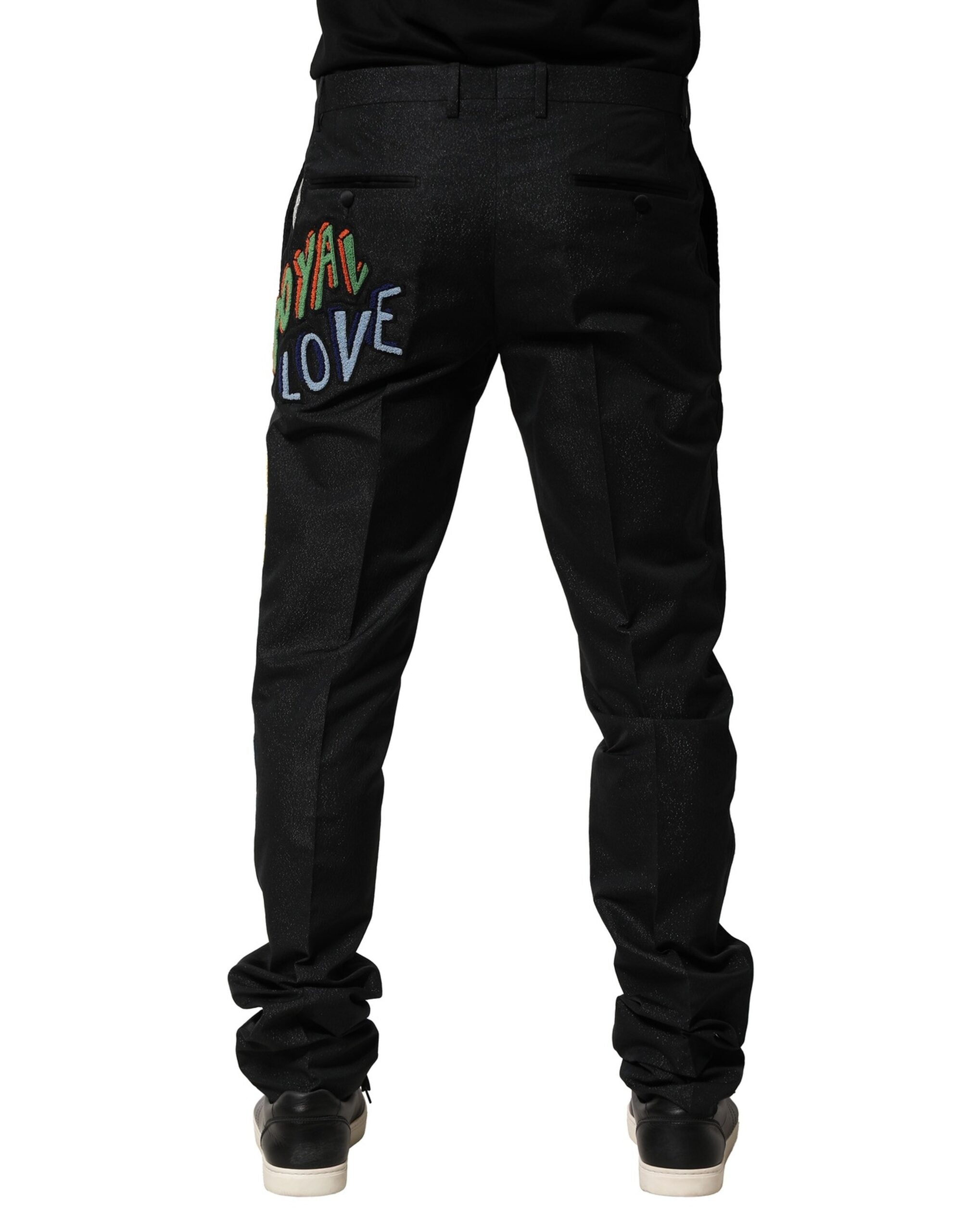 Dolce &amp; Gabbana Schwarze Hose mit grafischer Stickerei für Herren