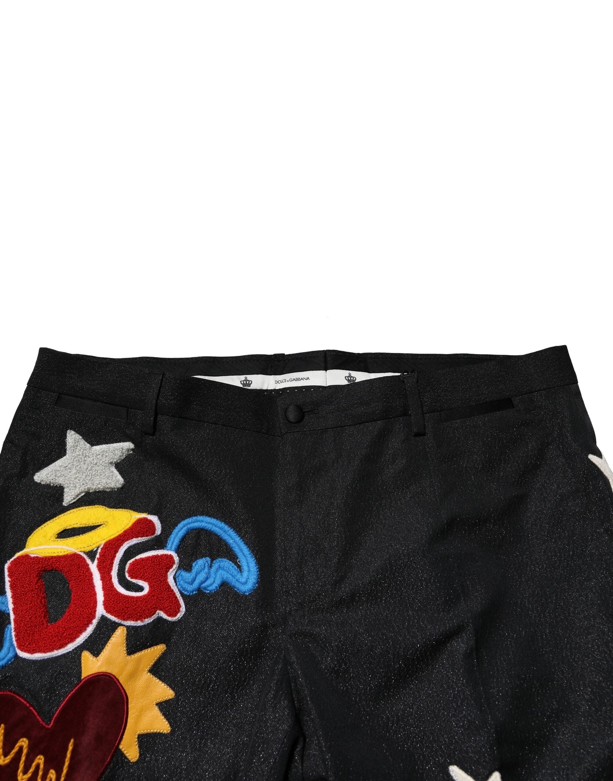 Dolce &amp; Gabbana Schwarze Hose mit grafischer Stickerei für Herren