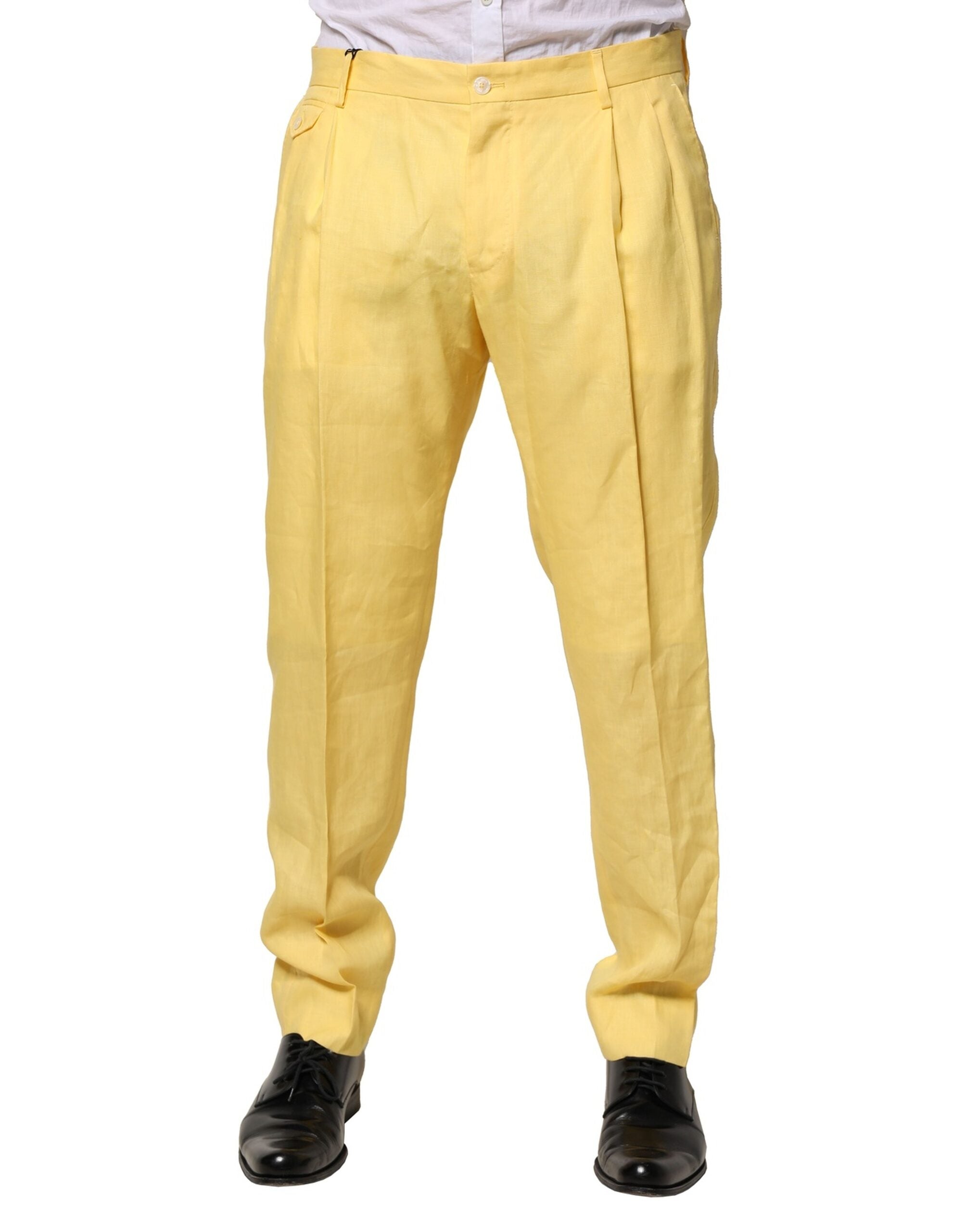 Dolce &amp; Gabbana – Tapered-Hose aus gelbem Leinen für Herren