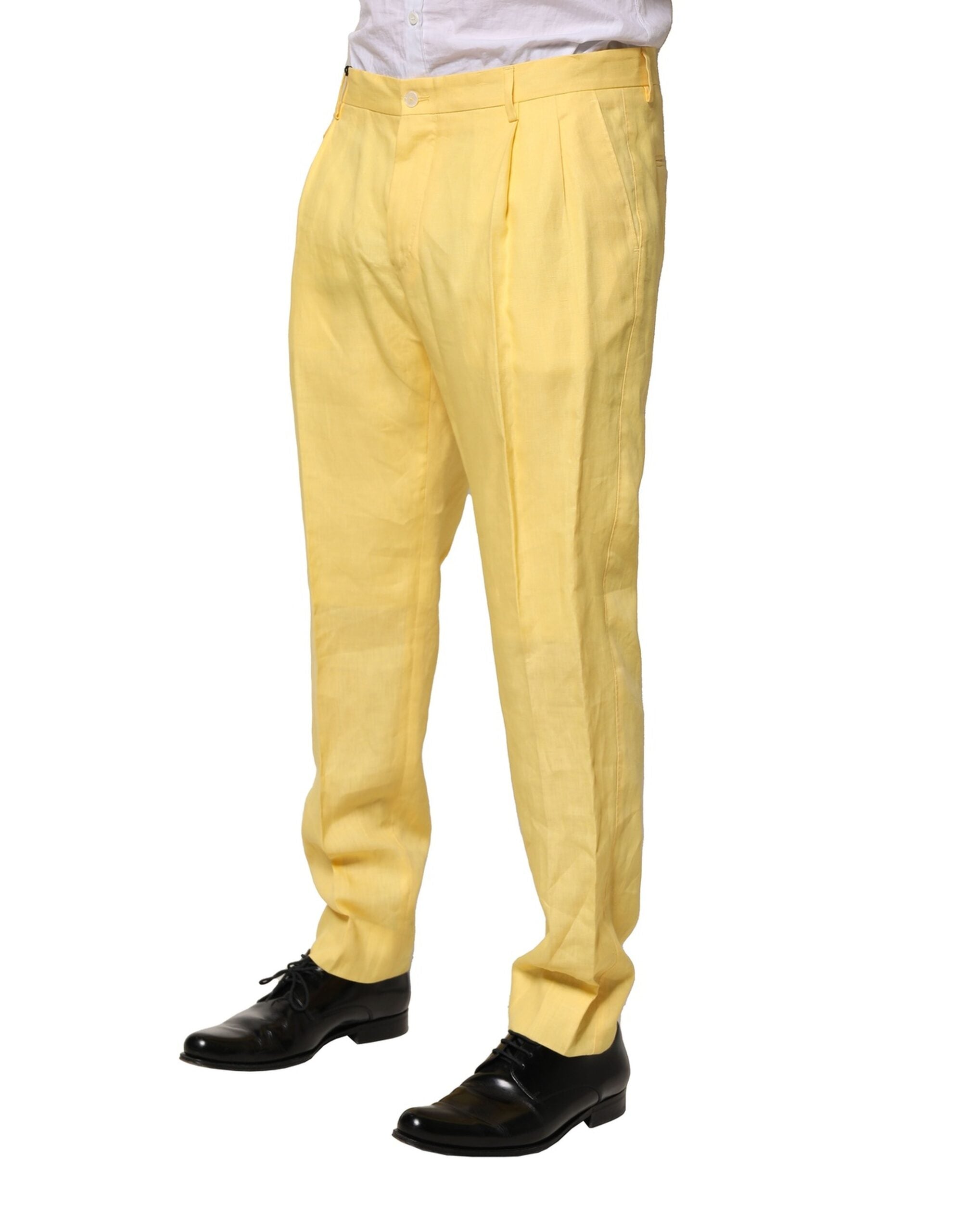 Dolce &amp; Gabbana – Tapered-Hose aus gelbem Leinen für Herren