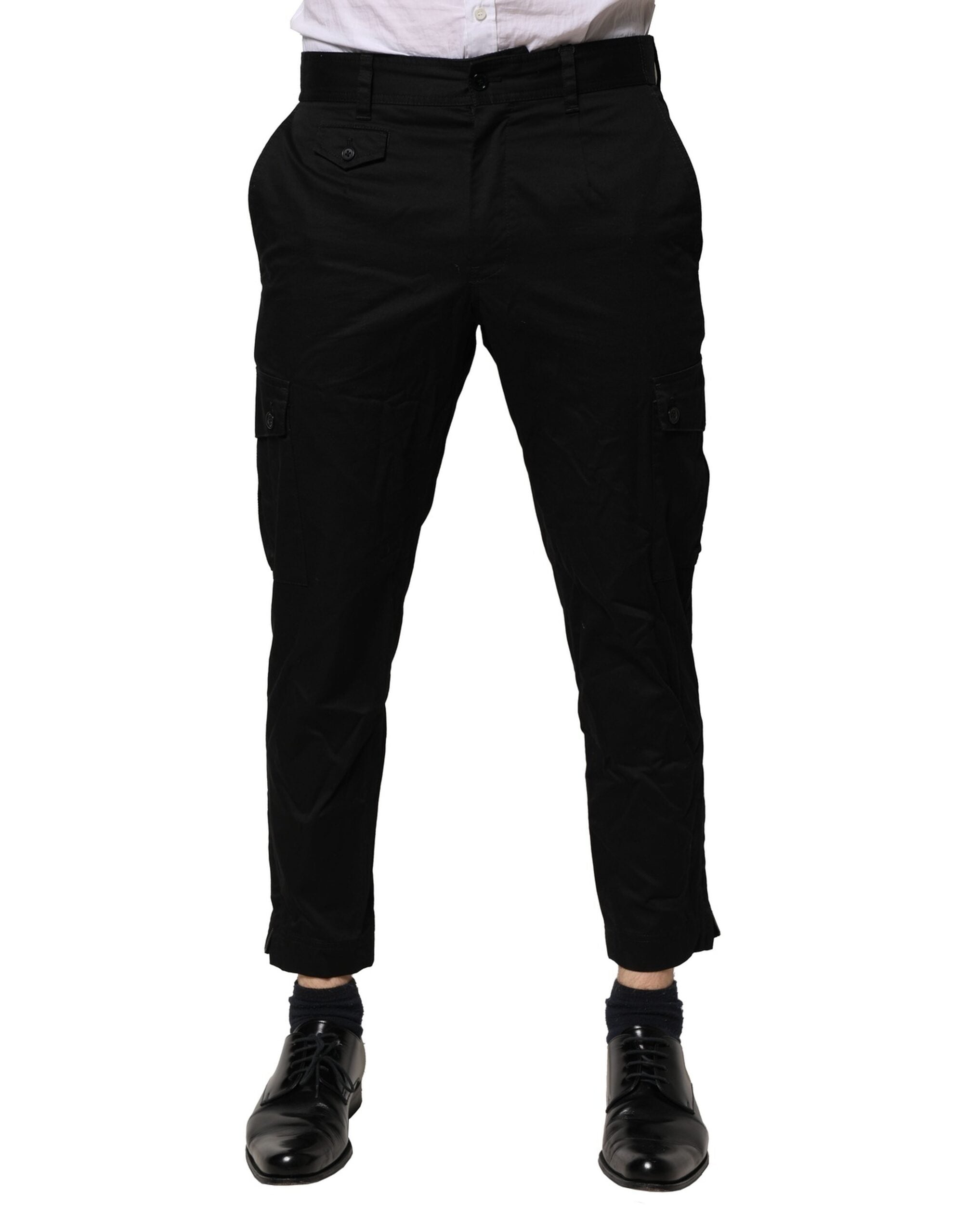 Dolce &amp; Gabbana – Schmale Anzughose aus schwarzer Baumwolle