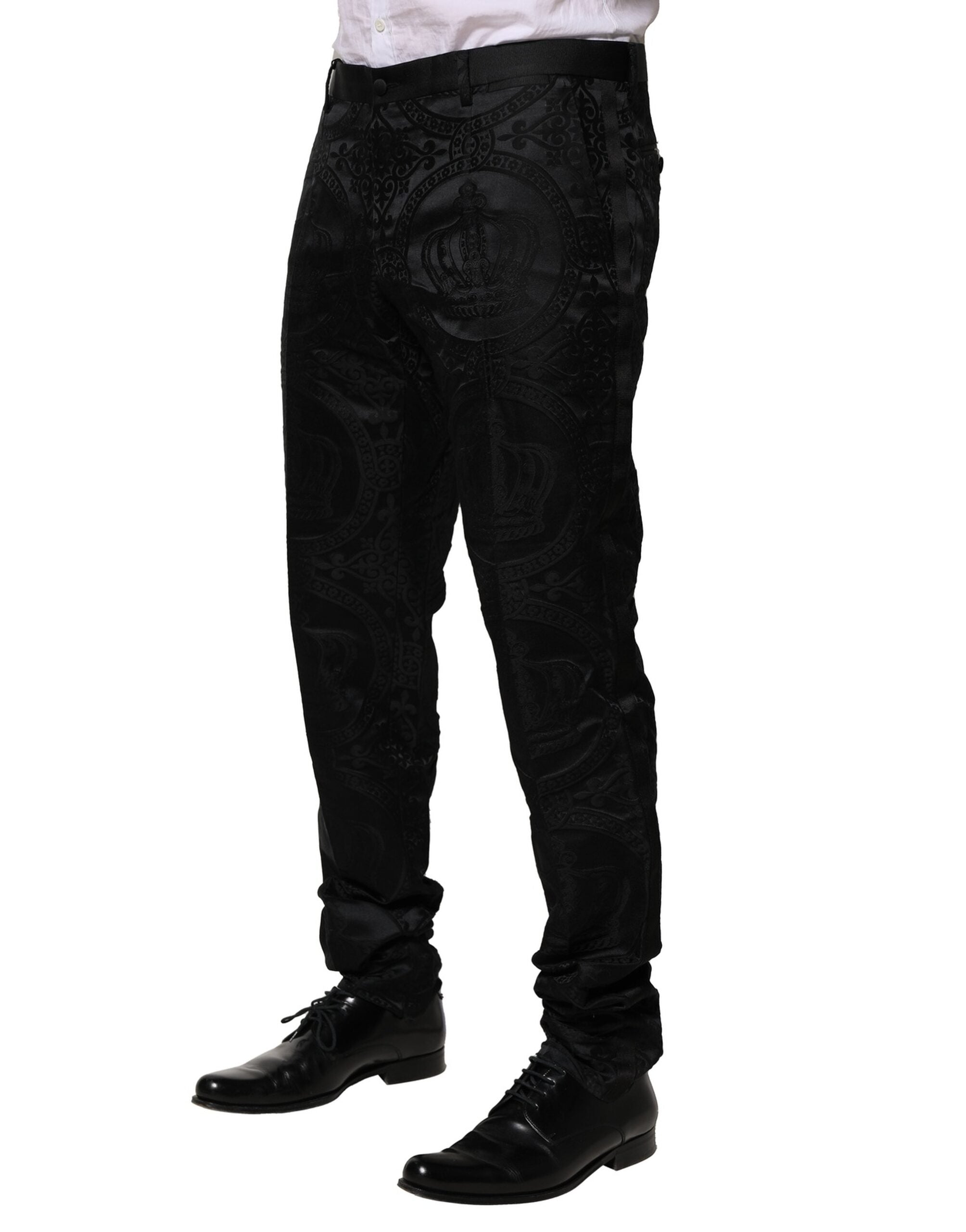Dolce &amp; Gabbana – Schwarze Anzughose aus Baumwolle mit Krone im DG-Stil