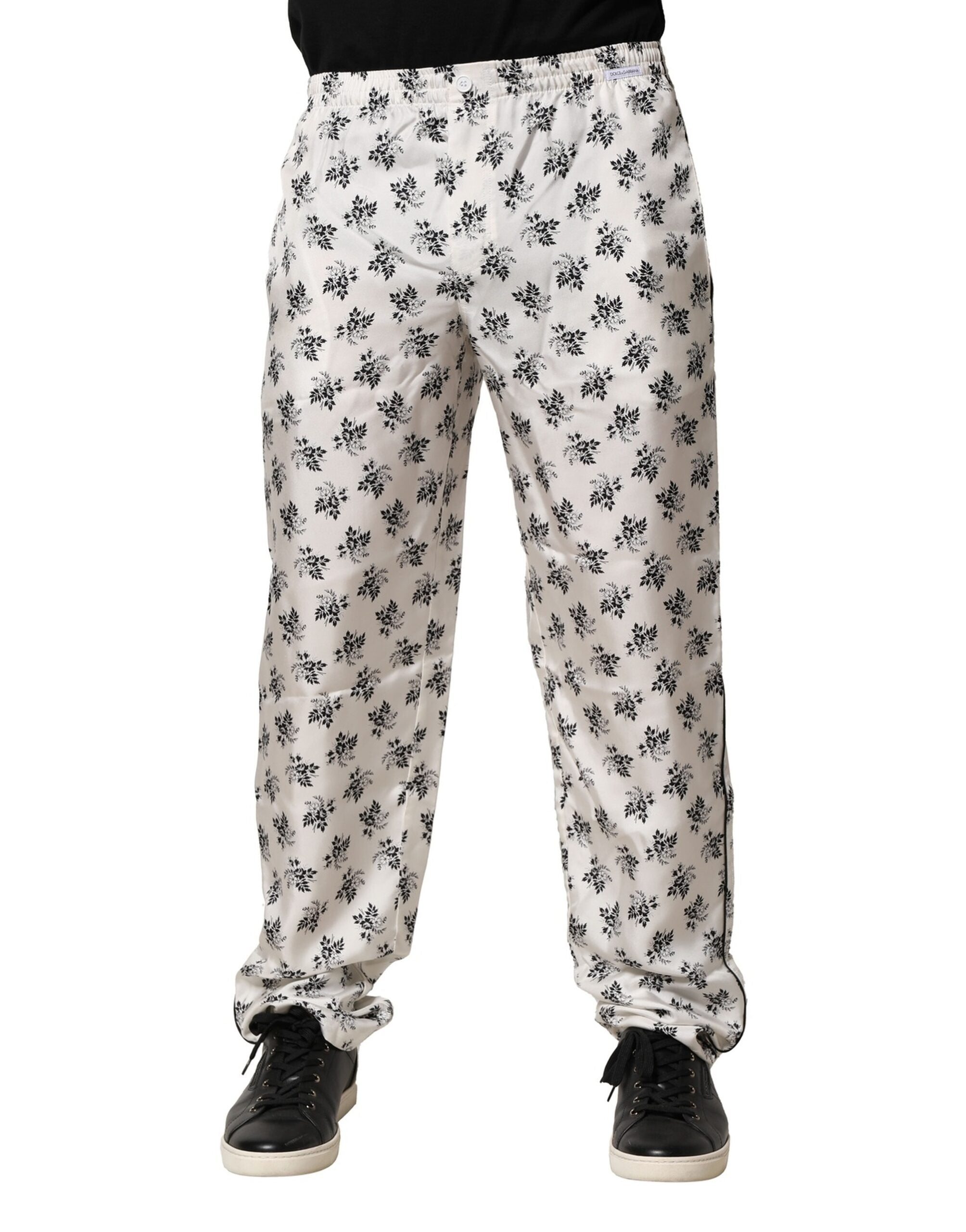 Dolce &amp; Gabbana – Weiße, geblümte Loungehose aus Seide