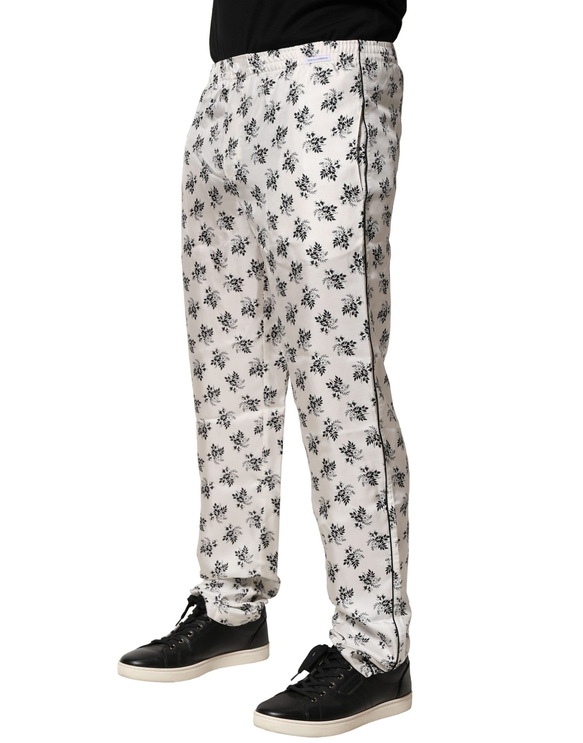 Dolce &amp; Gabbana – Weiße, geblümte Loungehose aus Seide