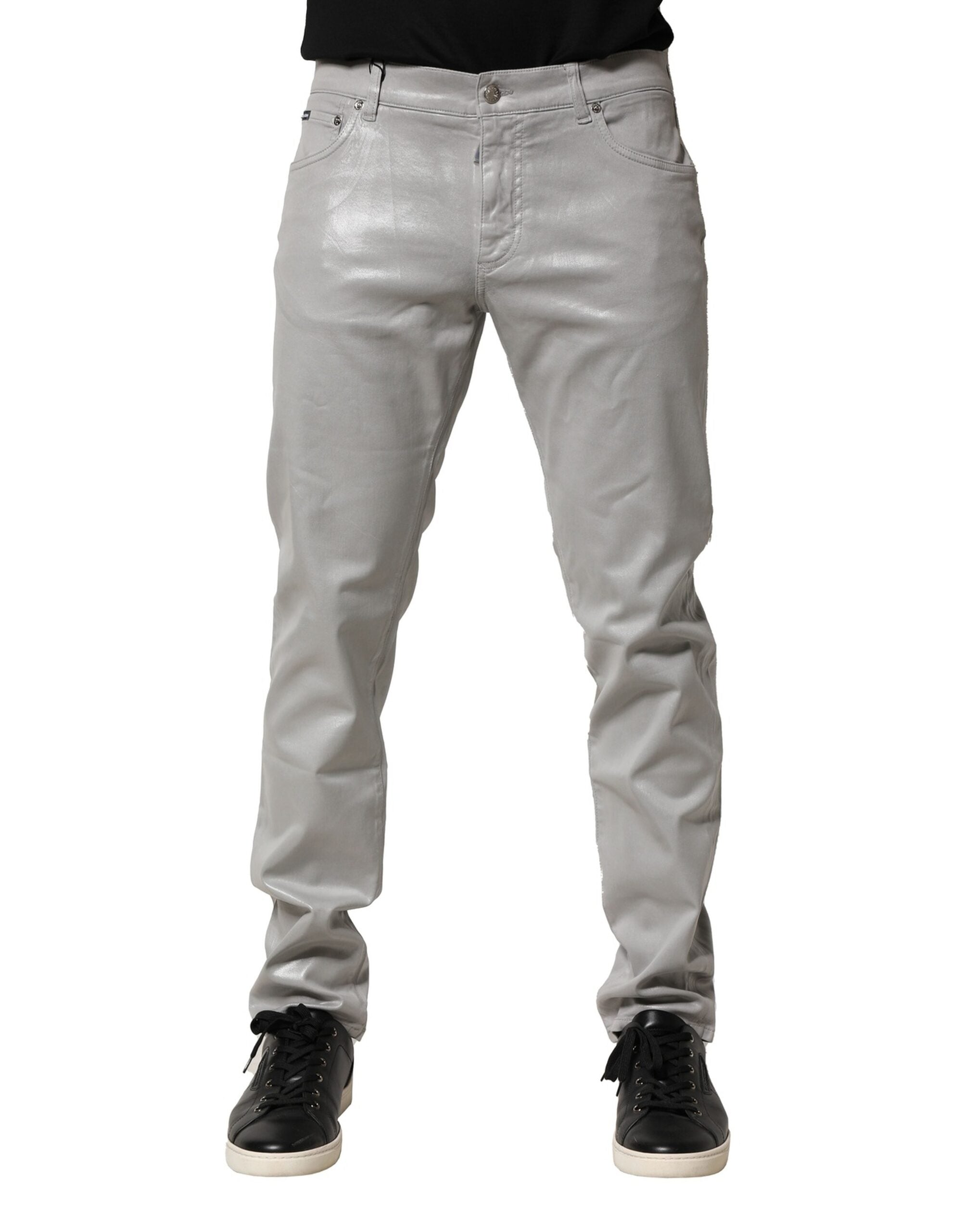 Dolce &amp; Gabbana – Schmal geschnittene Jeans aus Stretch-Baumwolle in Silber