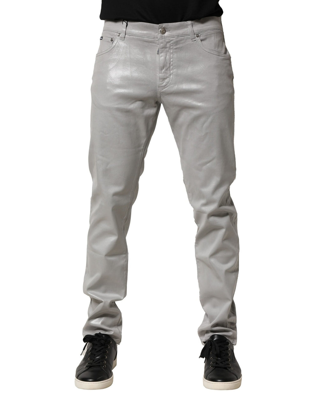 Dolce &amp; Gabbana – Schmal geschnittene Jeans aus Stretch-Baumwolle in Silber