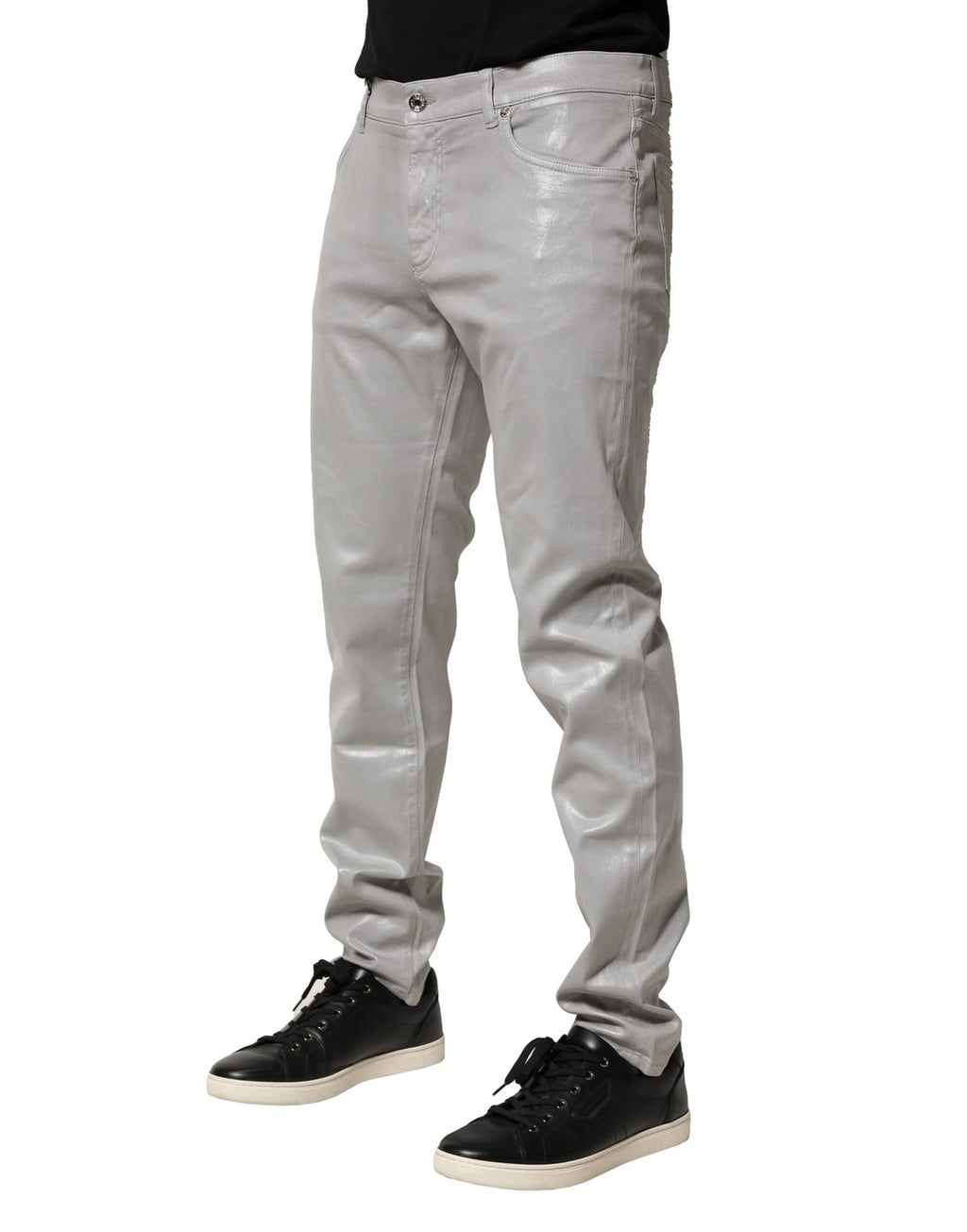 Dolce &amp; Gabbana – Schmal geschnittene Jeans aus Stretch-Baumwolle in Silber