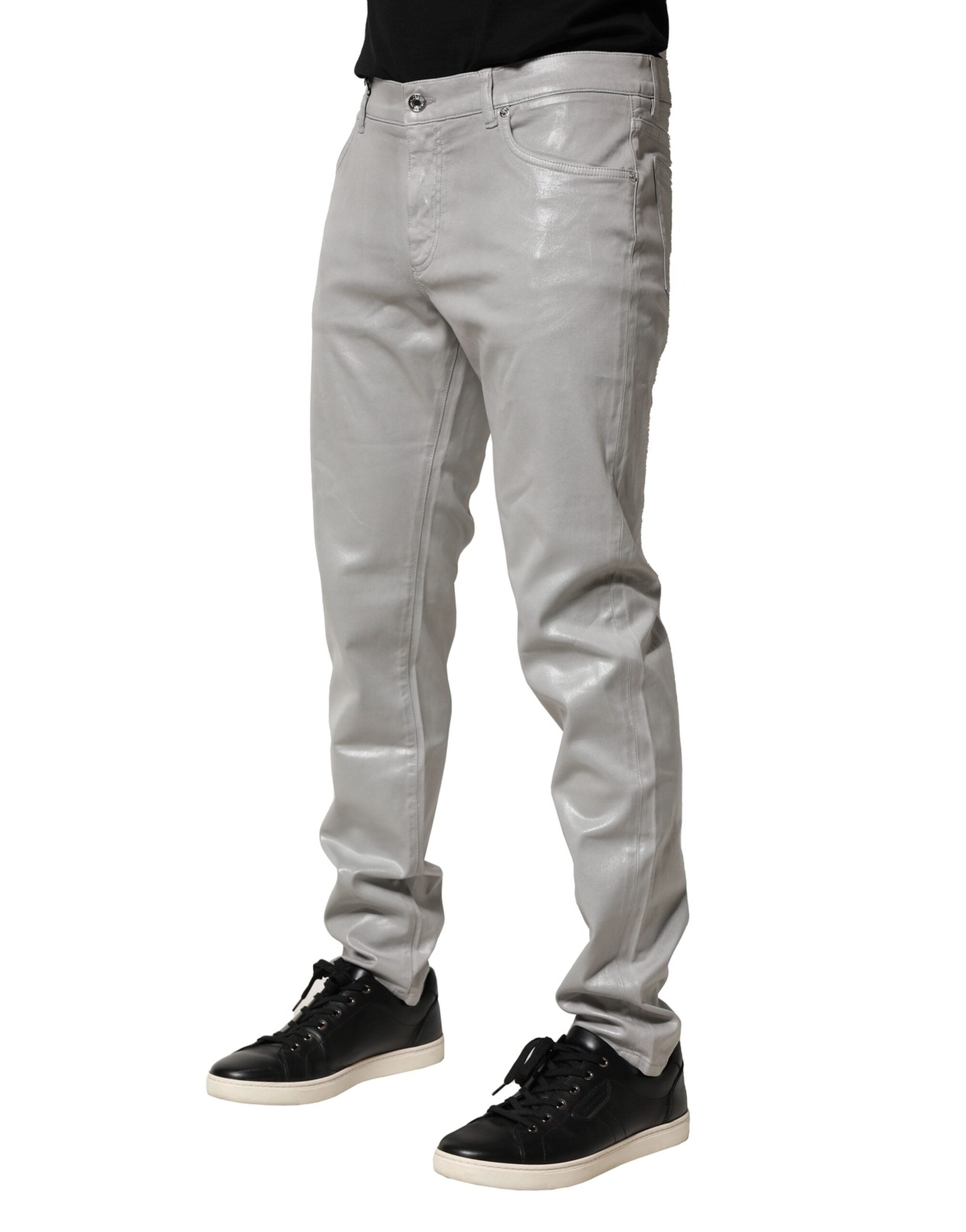 Dolce &amp; Gabbana – Schmal geschnittene Jeans aus Stretch-Baumwolle in Silber