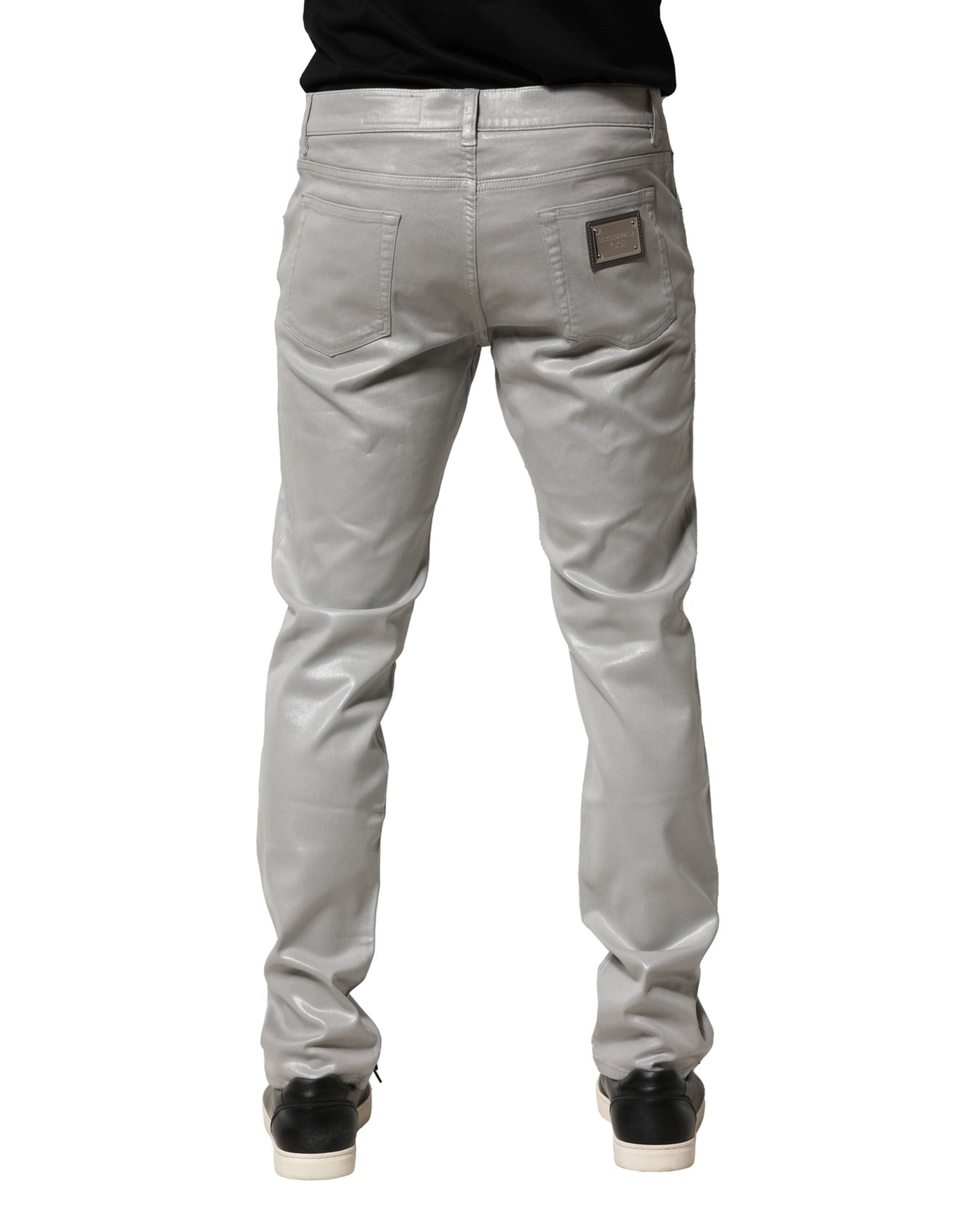 Dolce &amp; Gabbana – Schmal geschnittene Jeans aus Stretch-Baumwolle in Silber