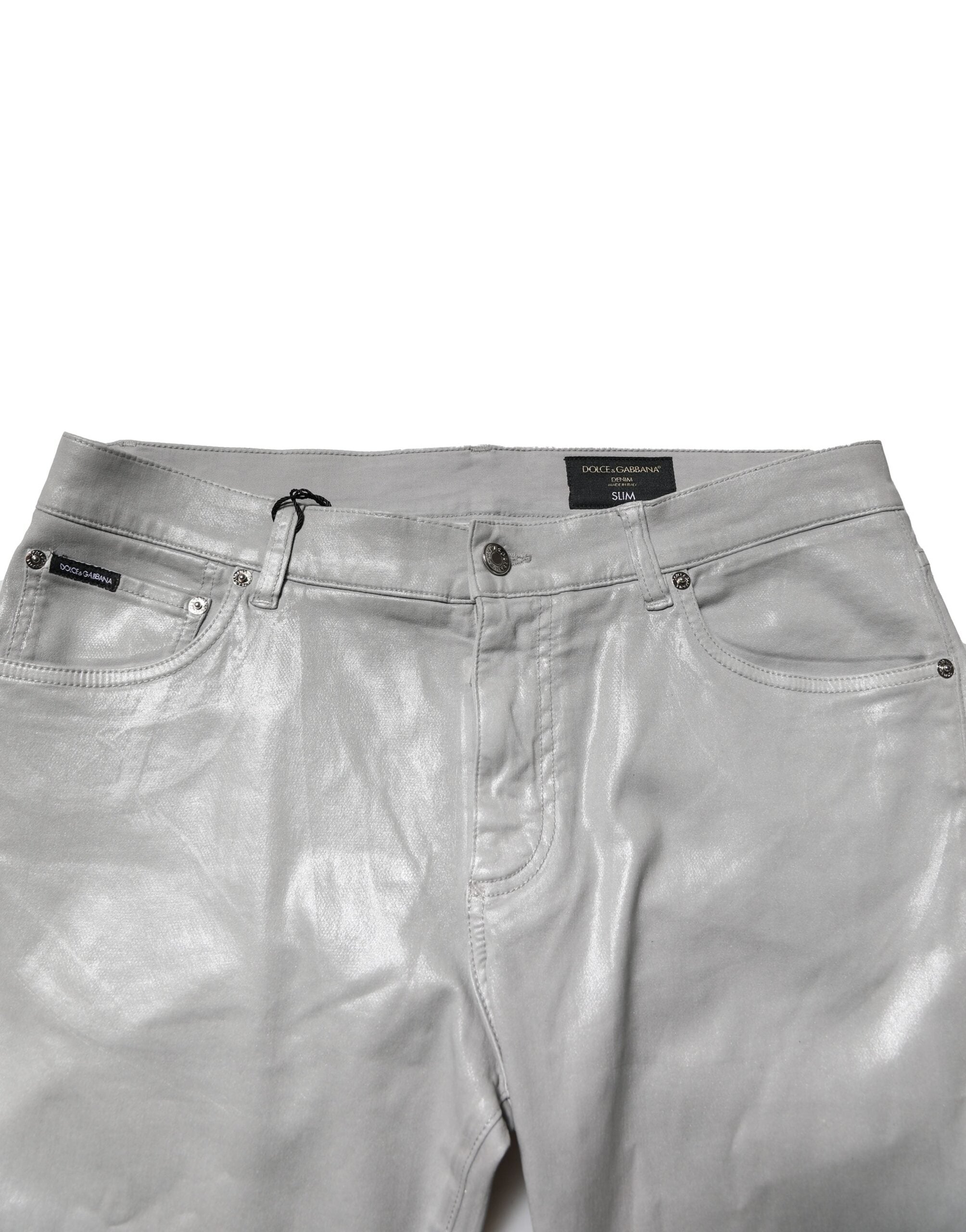 Dolce &amp; Gabbana – Schmal geschnittene Jeans aus Stretch-Baumwolle in Silber