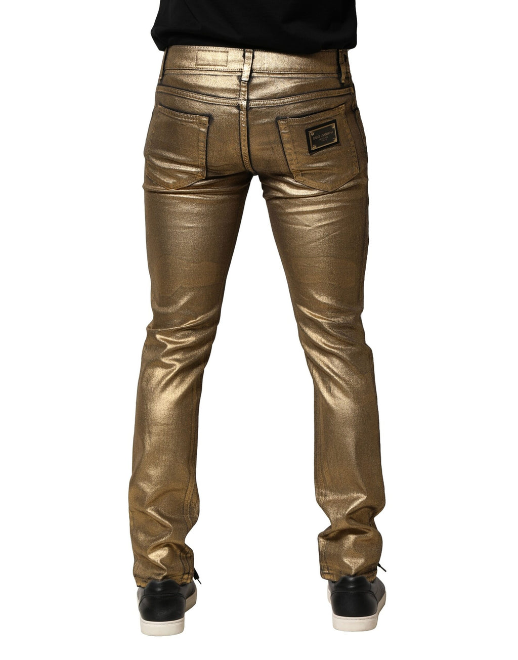 Dolce &amp; Gabbana – Schmal geschnittene Jeans aus zerfetzter Baumwolle mit Stretchanteil in Gold
