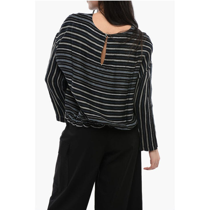 Woolrich Balanced Stripe VARSITY Linen Blend Blouse
